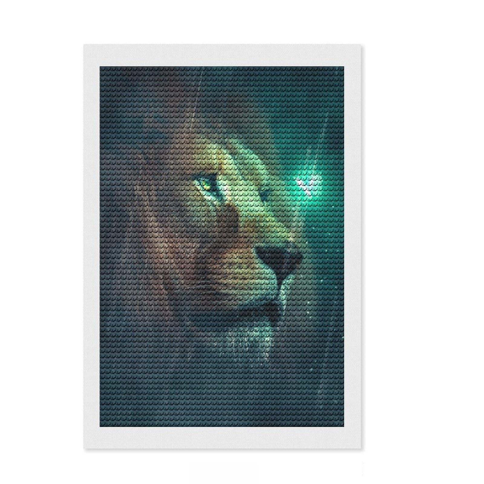 Junmoney Lion and Butterfly 2 DIY Diamond Art Canvas Kit 8"x12", Satisfying Creative Project, Mindful Craft Activity, Cosy Home Accent, Gift Idea