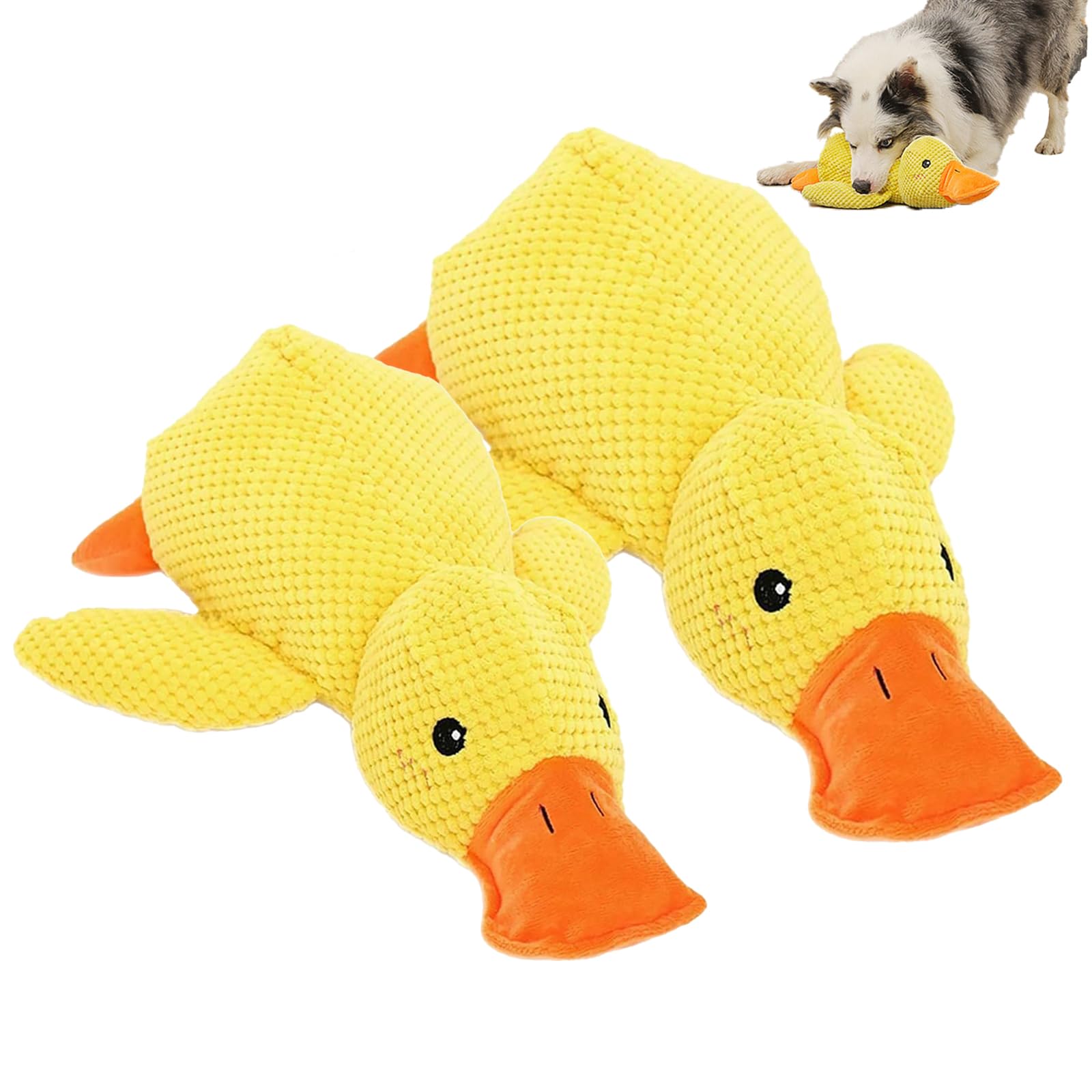 Gentle dog Calming Duck Dog Toy, Quacking Duck Toy, Yellow Plush Duck Dog Chew Toy,Interactive Play, Firm, Soft, Crinkly, for Small to Large Dogs (A+A)
