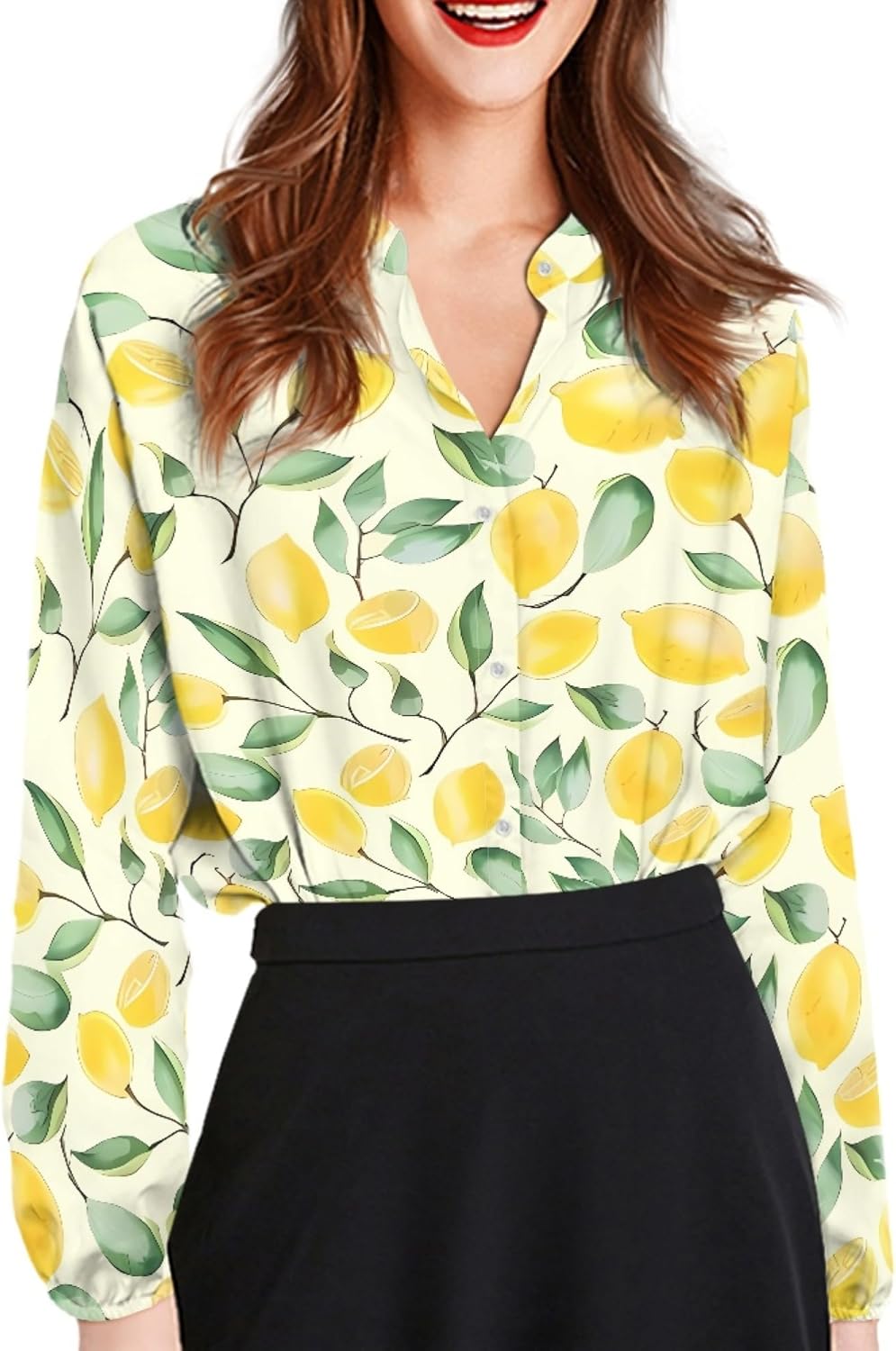 Coloranimal Women's Casual Long Sleeve Shirts Button Up V-Neck Blouse Tunic Tops Size S-5XL - Image 3