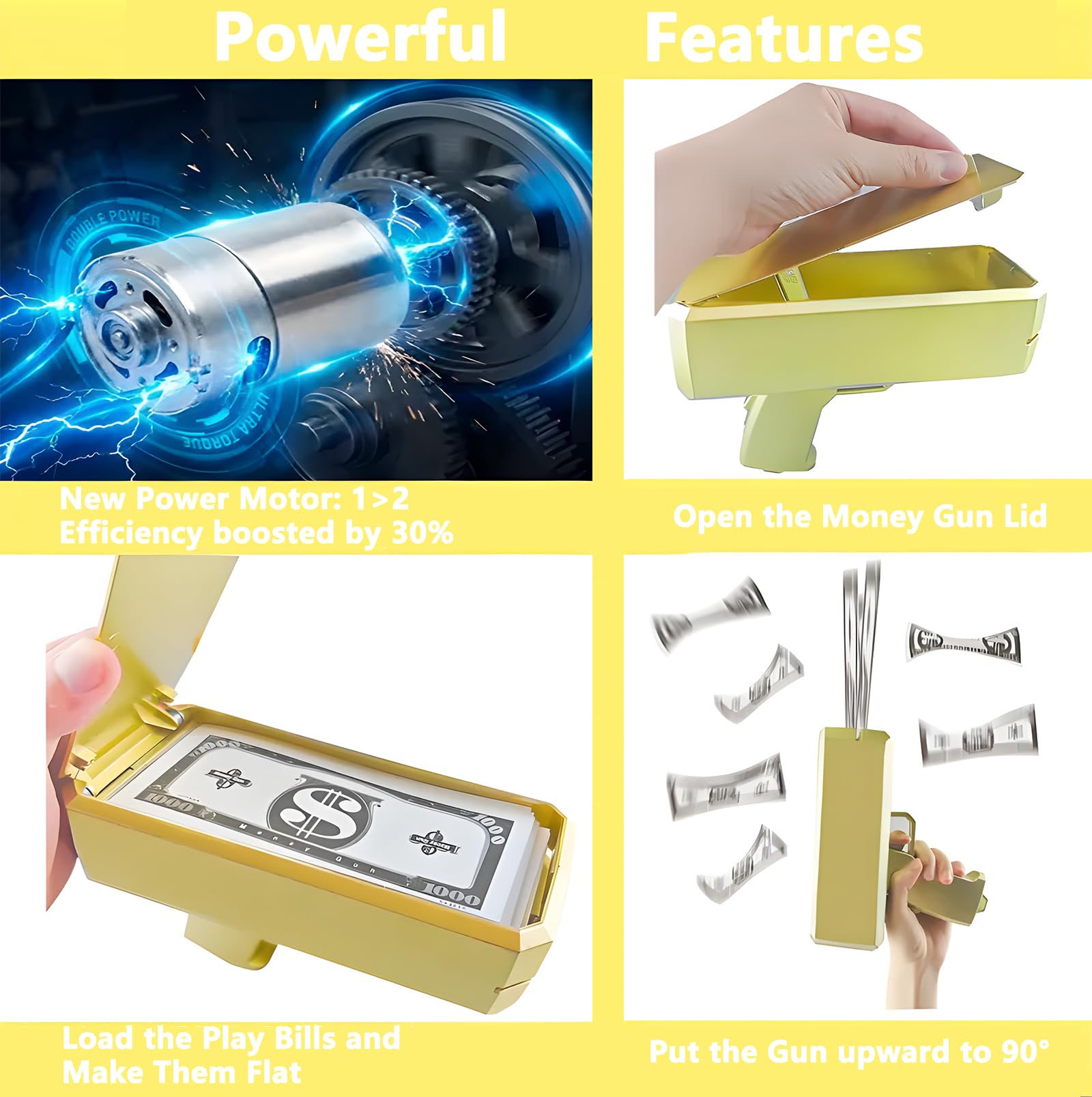 Money Gun Shooter with 200pcs Prop, Handheld Make It Rain Spray Money Toy Cash Gun, Party Prop for Weddings, Birthdays — view 2