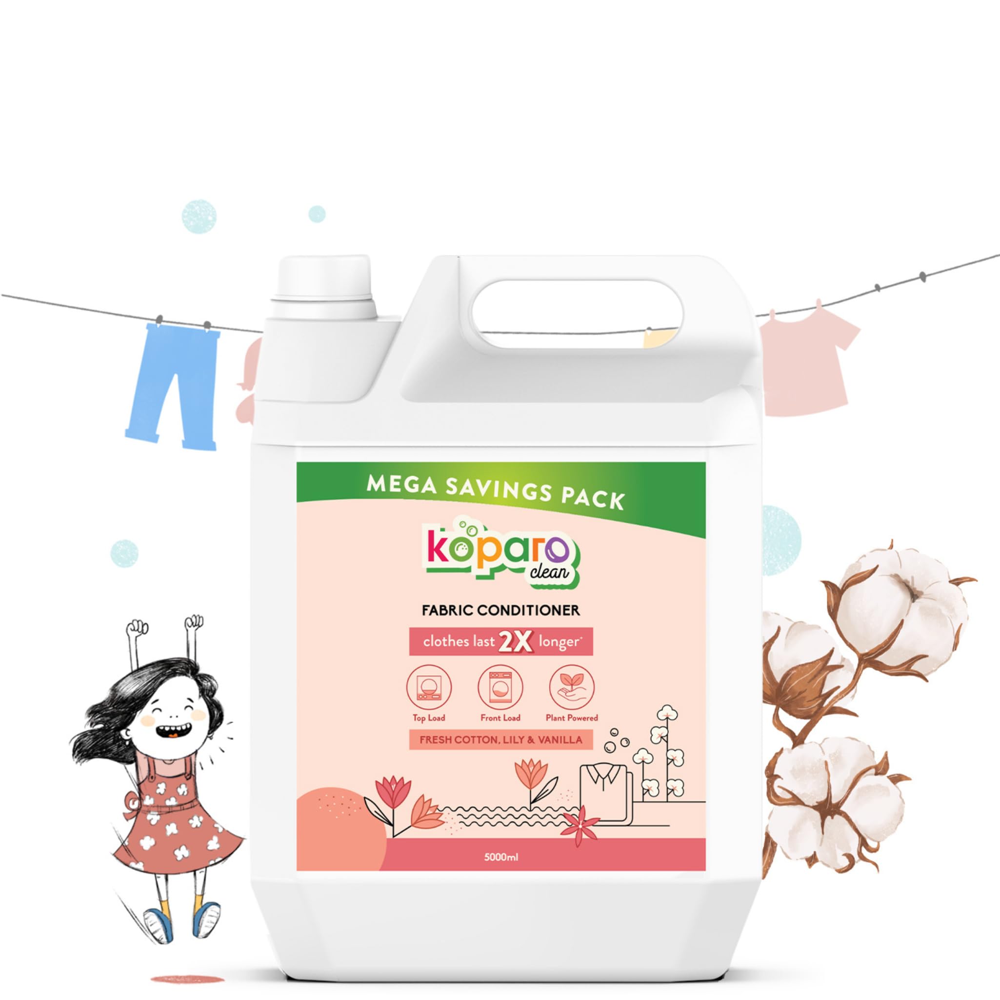 Koparo Natural Fabric Conditioner & Softener Liquid|5 Litres|Lily & Vanilla|Organic, Eco Friendly & Non Toxic|Top Load & Front Load|Protects Shine & Safe For Baby Clothes (B09YTVRQH5) Amazon Price History, Amazon Price Tracker