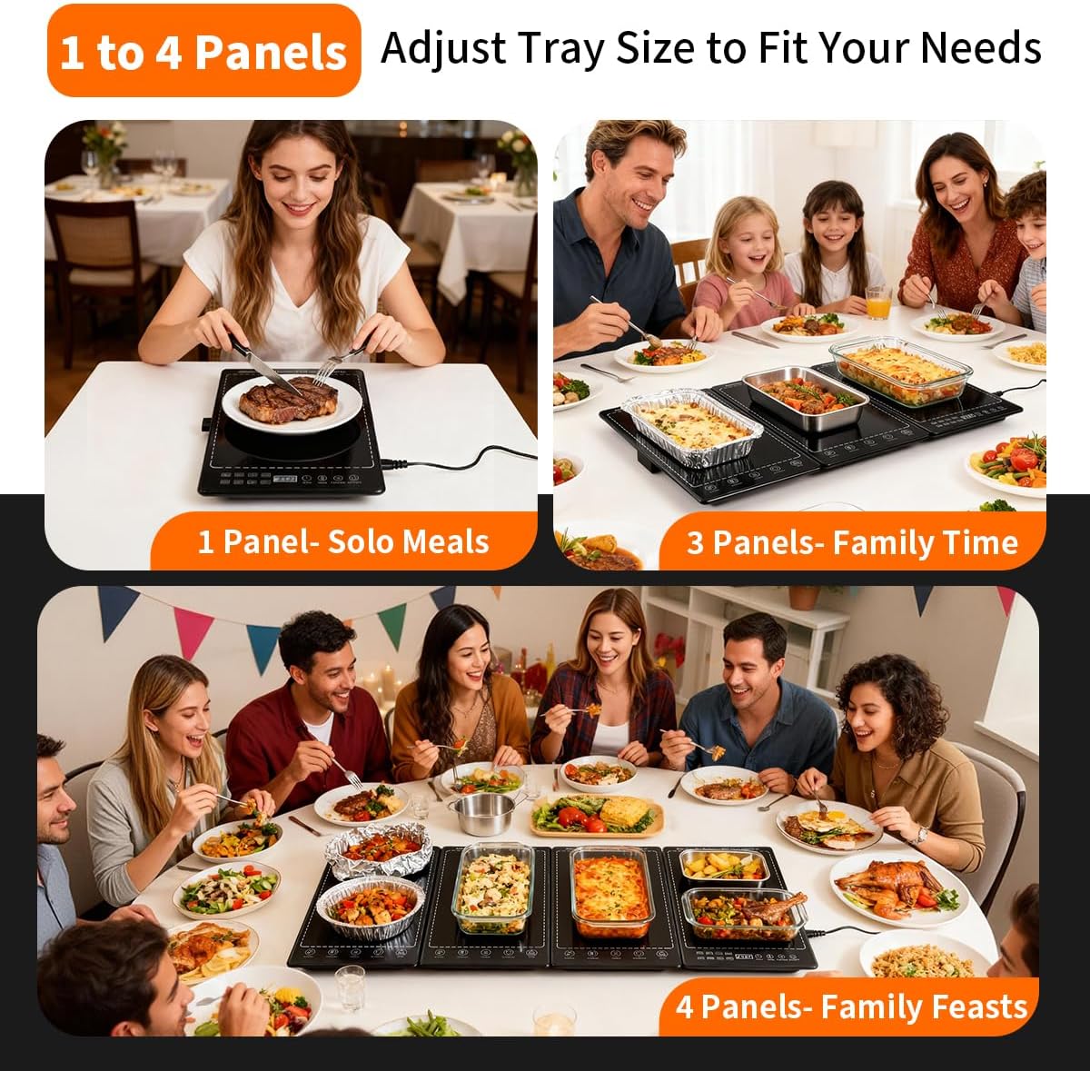 Electric Warming Tray, 33"x15" Food Warmer for Parties Buffets, 3-in-1 Modular Warming Mat Adjustable 86-248℉ Temperature & 24H Timer, Glass Surface Warming Chafing Dishes for Catering Gathering