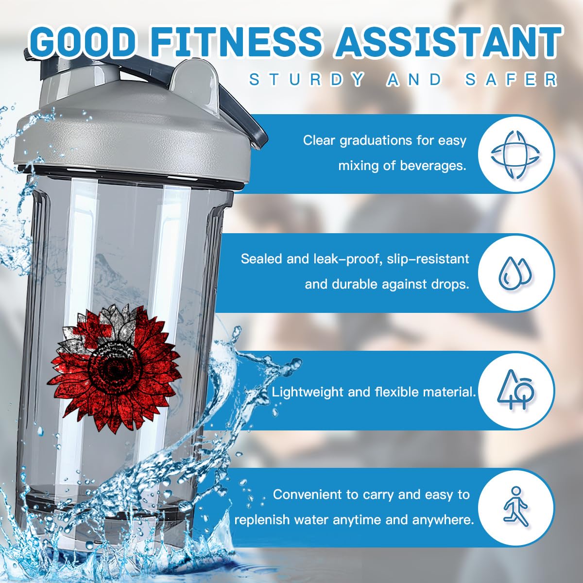 Vintage Sunflower Tonga Tongan Flag 18 Ounce Shaker Bottle Drink Mixer Leak-proof Pre Workout Protein Shakes Meal Replacement Shakes Bottles 500ML/18 Oz Gray