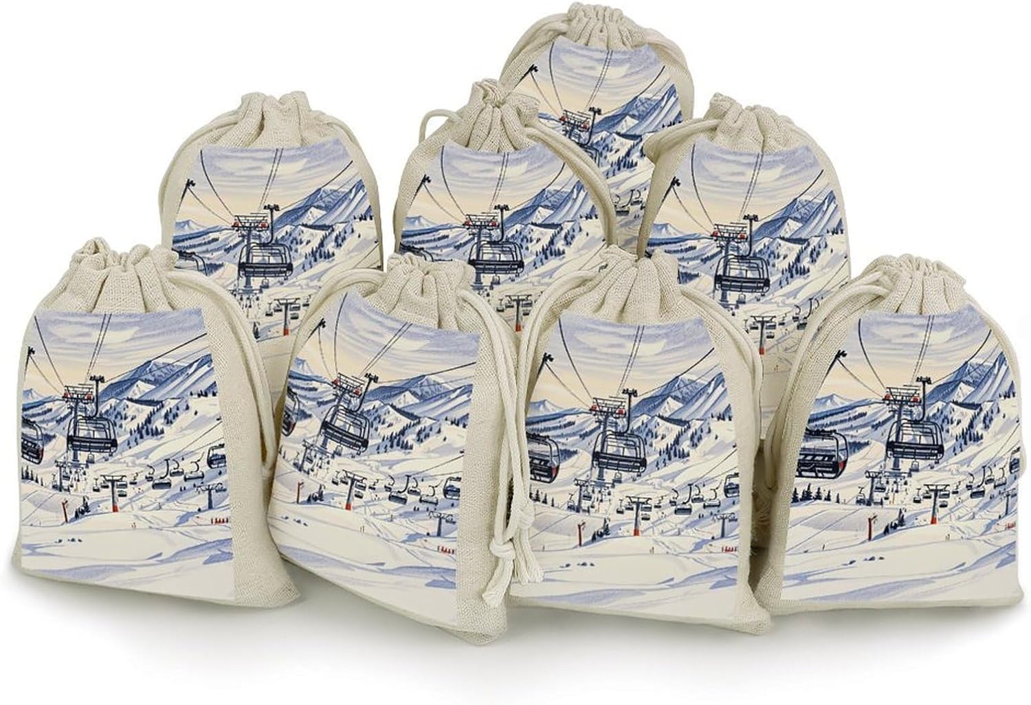 FodPand Mount Horsney Ski Lift Drawstring Pouch Small Gift Bags 8-Pack