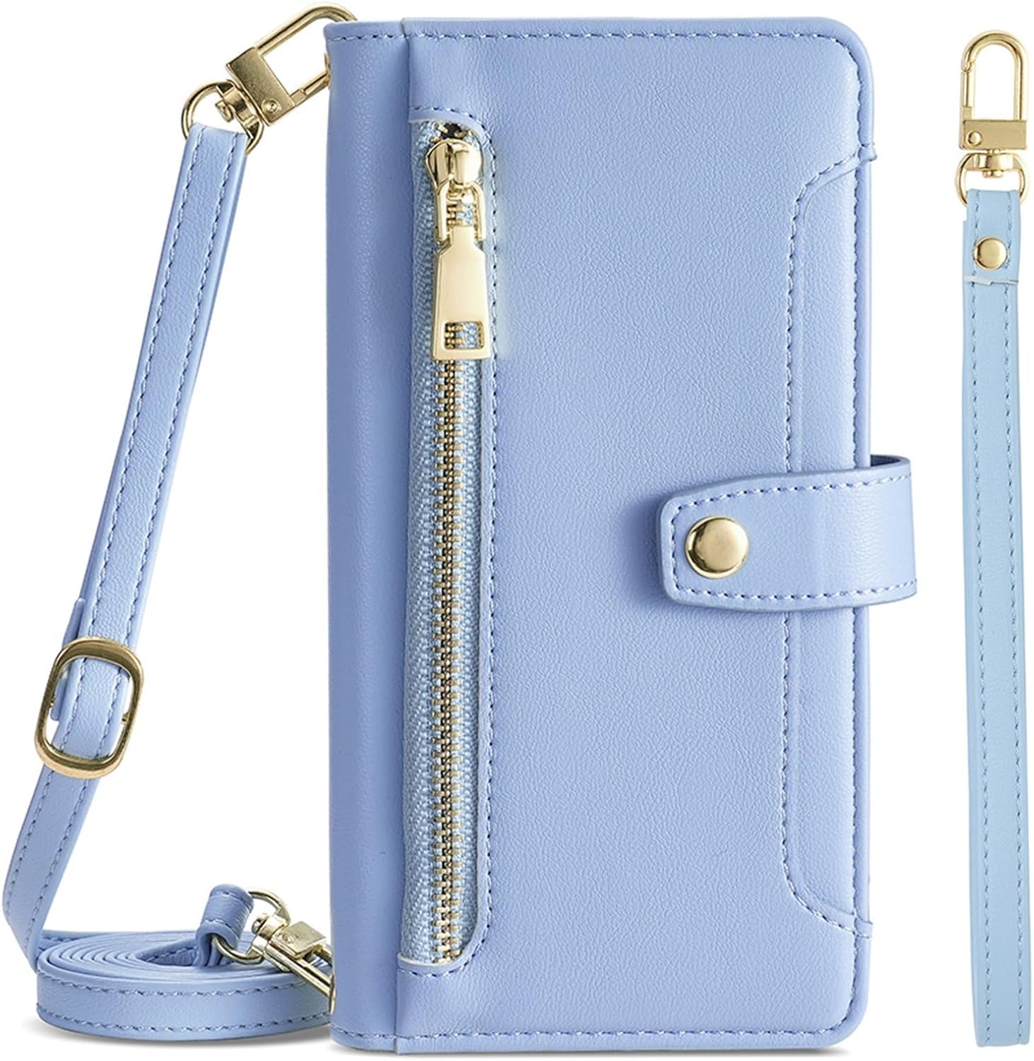 for Oppo Find X8 Wallet Case with Card Holder, PU Leather Crossbody Magnetic Snap Flip Zipper Strap Phone Cover - Blue