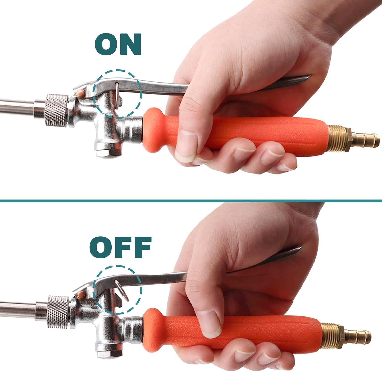 Sprayer Wand, 44" all metal Sprayer for 1/2" & 3/8" Hose Quick Connectors, 1/4" & 3/8" Brass Barb Sprayer Wand Replacement Built-in Shut Valve Stainless Steel Spray Wand, w/Hose Connector