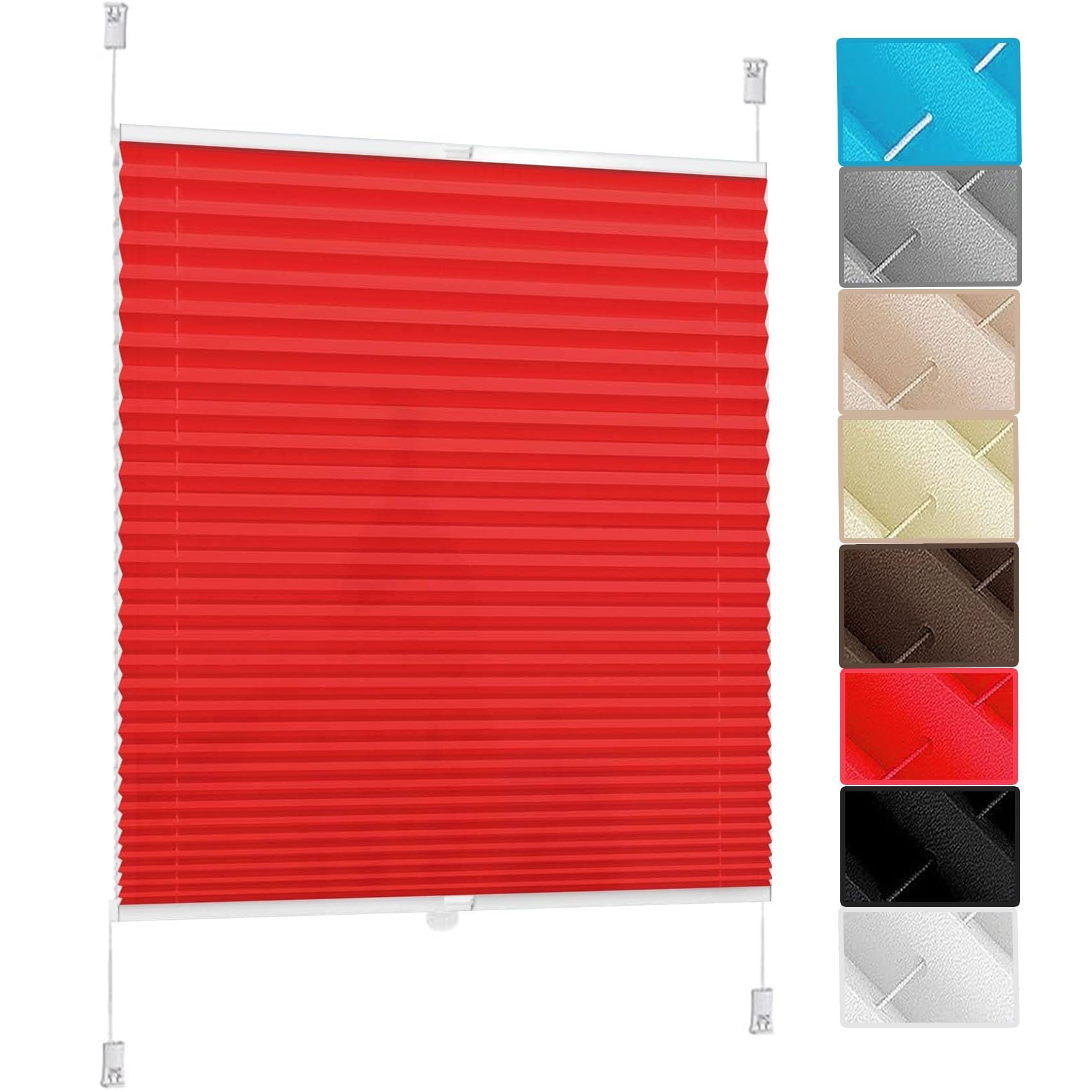 Pleated Blinds pleated blind, 115 x 160 cm Quick Fix and Easy to Install, Pleated Window Shades, with White Guide Rail for Bedroom,Kitchen,Bathroom, Red — image 1