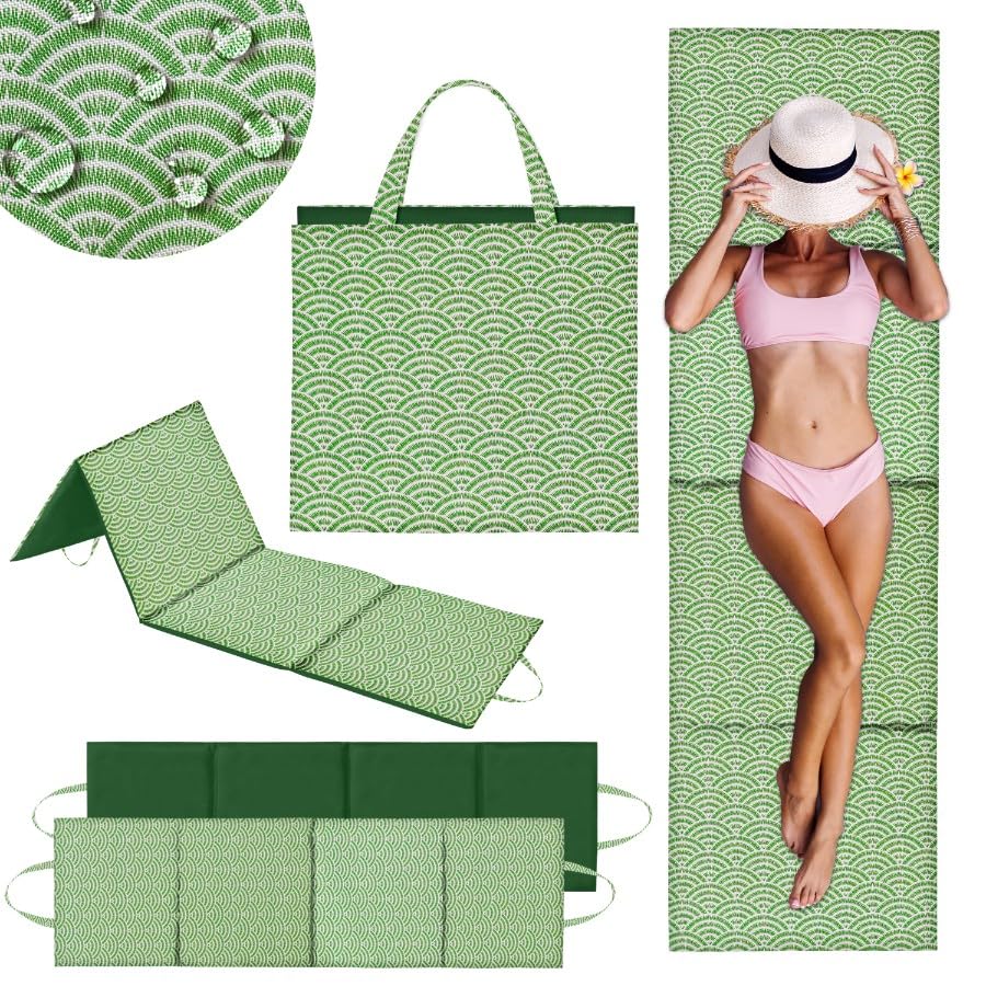 DOMAREX XXL Strandmatte - 180x50x2 cm - Dicke & Faltbare Strandliege für Steinstrand & Sand - Wasserdicht, Groß, Robust & Bequem - Perfekt für Outdoor & Reisen - Blue Passion (Alicante Geo)
