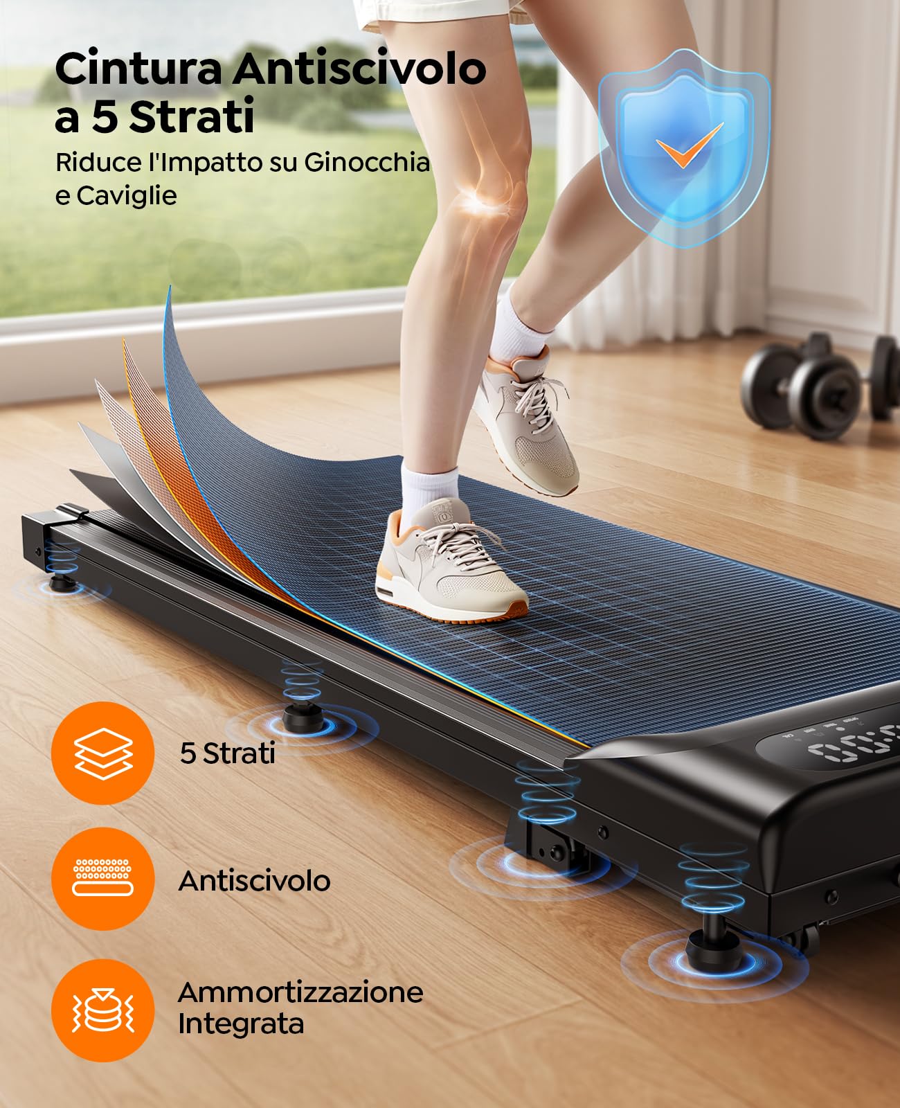 Tapis Roulant Elettrico per Casa e Ufficio | Walking Pad Pieghevole con Inclinazione Manuale, Velocità 1-8 km/h, Controllo da App e Telecomando, Design Salvaspazio, Senza Montaggio