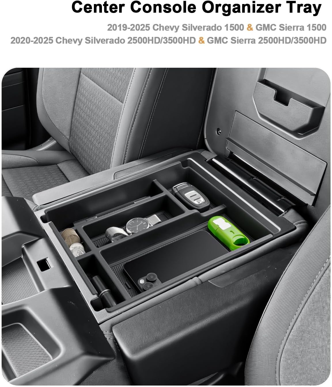 2026 Silverado 1500 Center Console Organizer For 2019-2026 Chevy Silverado 1500/GMC Sierra 1500/2020-2026 Silverado/Sierra 2500HD/3500HD Accessories Center Console - Only Fit Split-Bench Front Seat