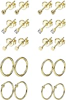 Vista 1 de 10 pares de aretes de acero inoxidable para cartílago, para hombres y mujeres