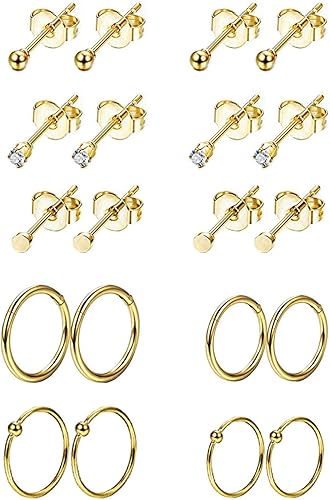 10 pares de aretes de acero inoxidable para cartílago, para hombres y mujeres