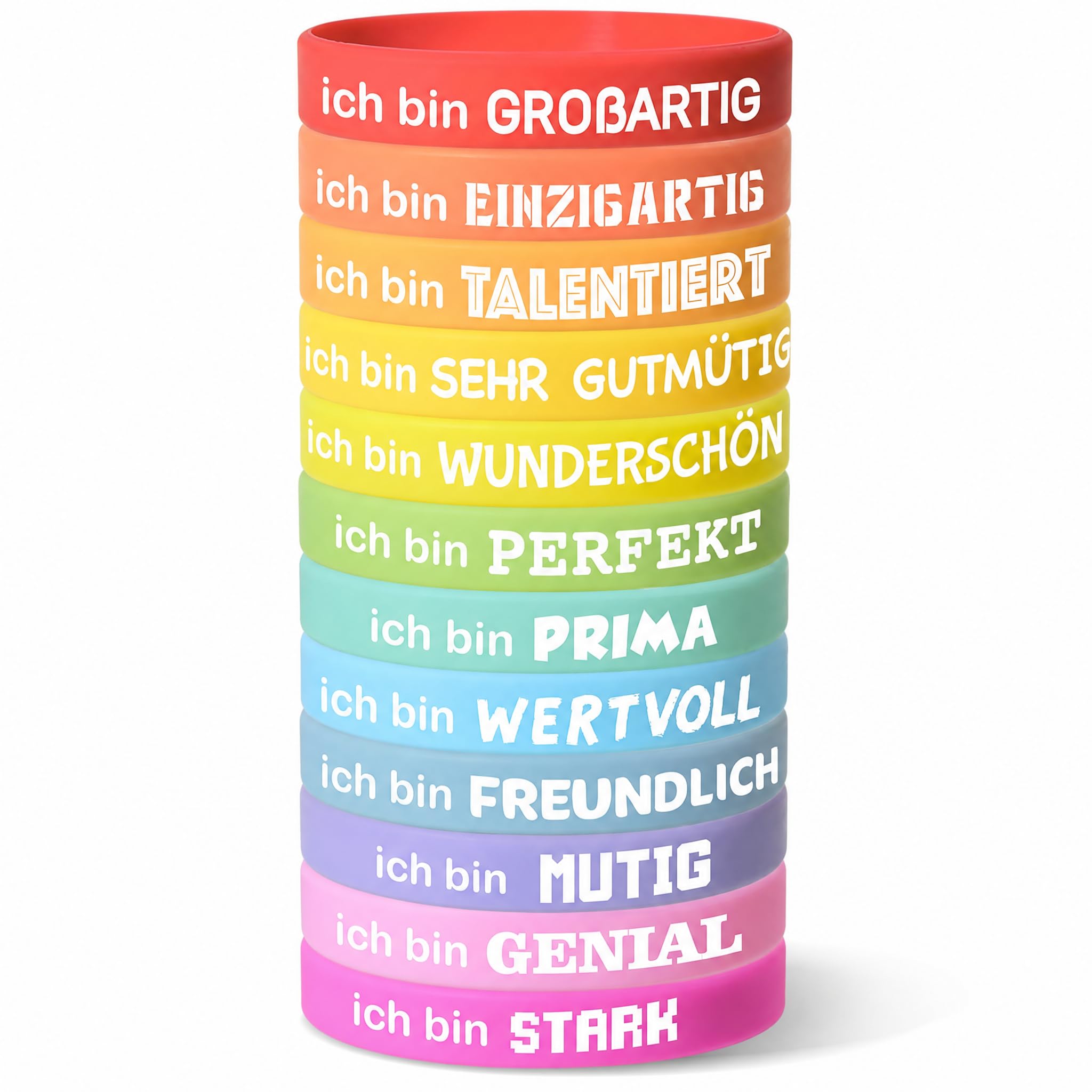 LVZONGXIN 24 Stück 18 CM Motivationsarmbänder Kinder auf Deutsch | Pastellfarbenes Silikonarmband, Mitgebsel Mitbringsel Kindergeburtstag Einschulung Geschenk