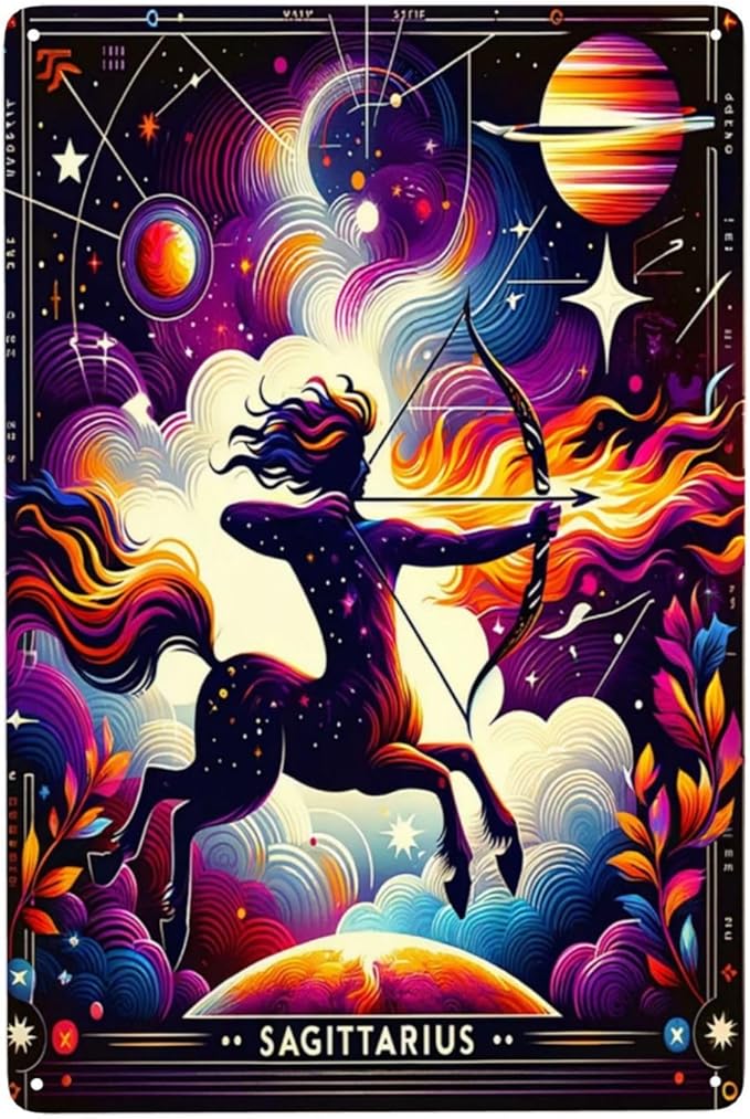 Sagittarius Centaur Archer Zodiac Metal Tin Sign Astrology Horoscope Wall Art,Cosmic Star Sign Decor for Home,Bedroom,Bar,Vintage Celestial Poster,Unique Gift for Astro Lovers and Collectors 5.5x8inch