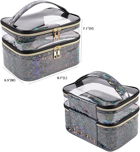 Miniatura 2 de FITINI Bolsas de maquillaje de doble capa de almacenamiento de viaje para cosméticos, organizador de maquillaje, bolsas de aseo resistentes al agua