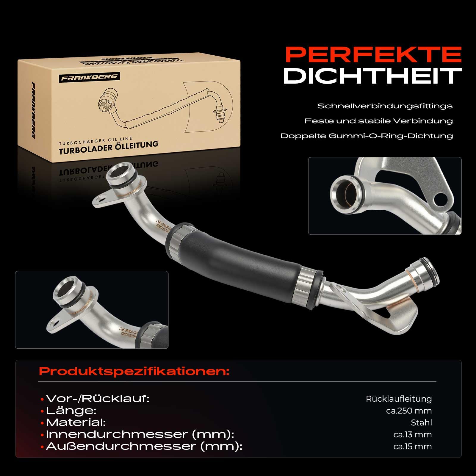 Frankberg Línea de suministro de aceite para turbocompresor 11427585403 | Compatible con: Serie 1 Convertible E88, Serie 5 F10, Serie 3 Touring E91, 4 Cabriolet F33 F83, Serie 6 Coupé F13