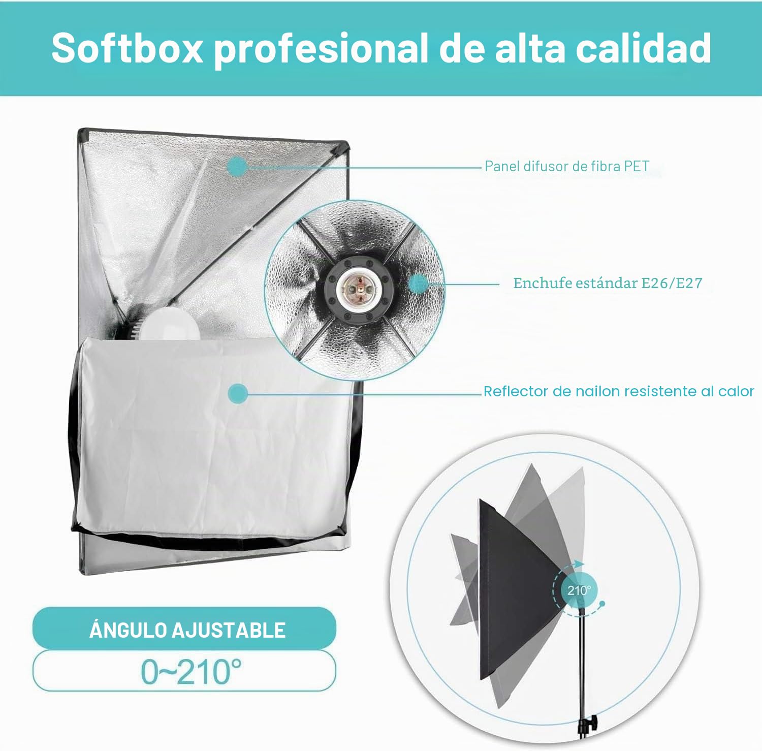 EMART Softbox de 50 x 70 cm, Kit de Iluminación LED Regulable de 85 W y 3000-6000K, Estudio Fotografico para Vídeo, Fotografía y Retratos de Estudio