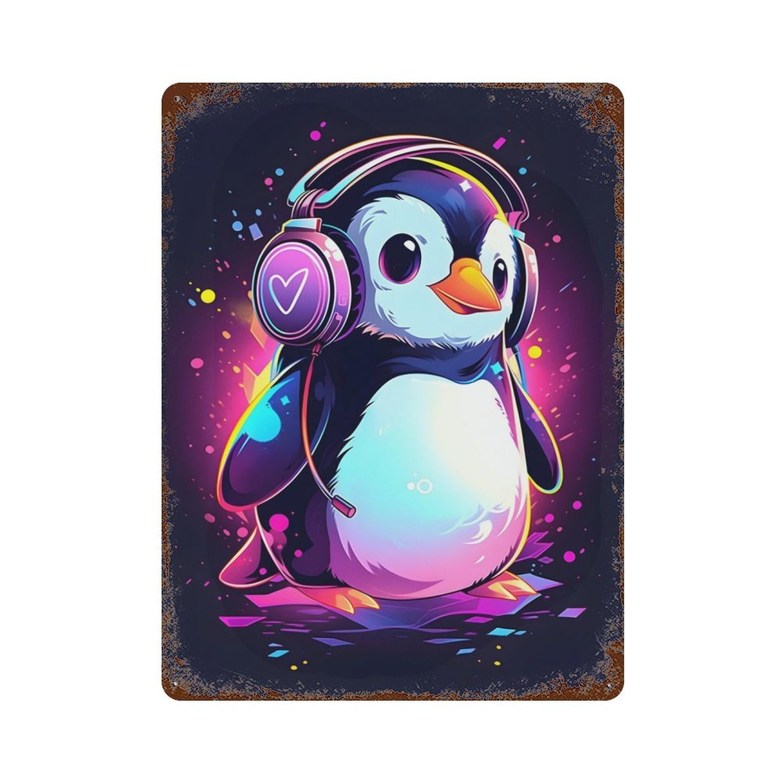 Garage Style Penguin Music Rustic Tin Plaque 15.7"x11.8", Classic Wall Plaque for Bar And Workshop