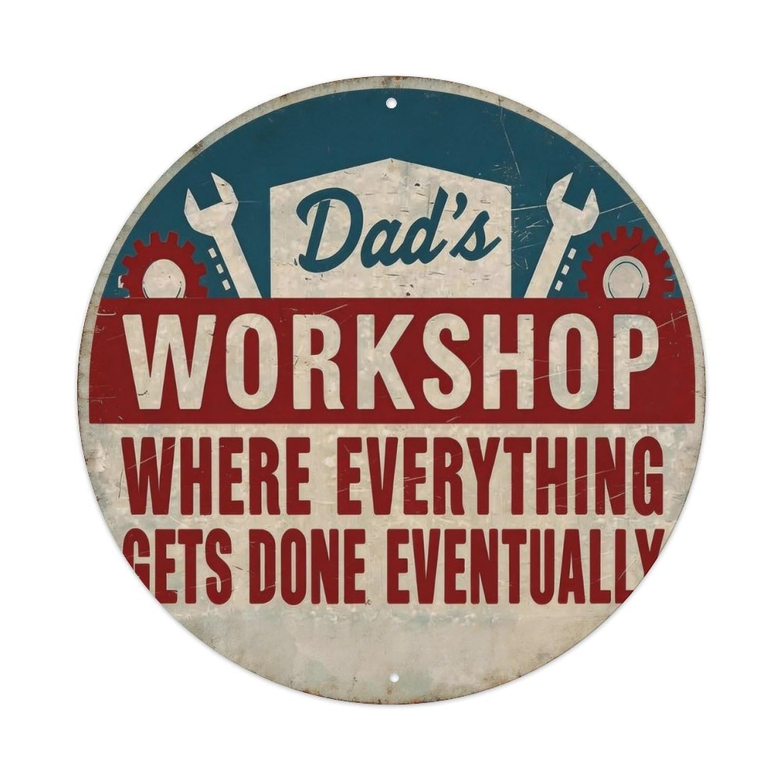 Rkundrne Vintage Dad's Workshop Sign With Tools And Text Metal Tin Sign Garden Bedroom Cafe Bar Man Cave Home Wall Decor Metal Poster 8X8 Inches
