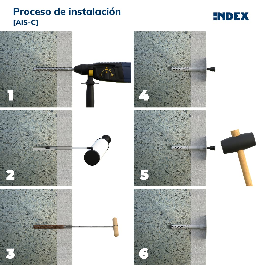 INDEX A PERFECT FIXING - AISC10180 [AIS-C] Taco con clavo de poliamida para fijación de paneles aislantes y rehabilitación de fachadas (SATE), Homologado, Ø10 x 180 mm, 200 unidades