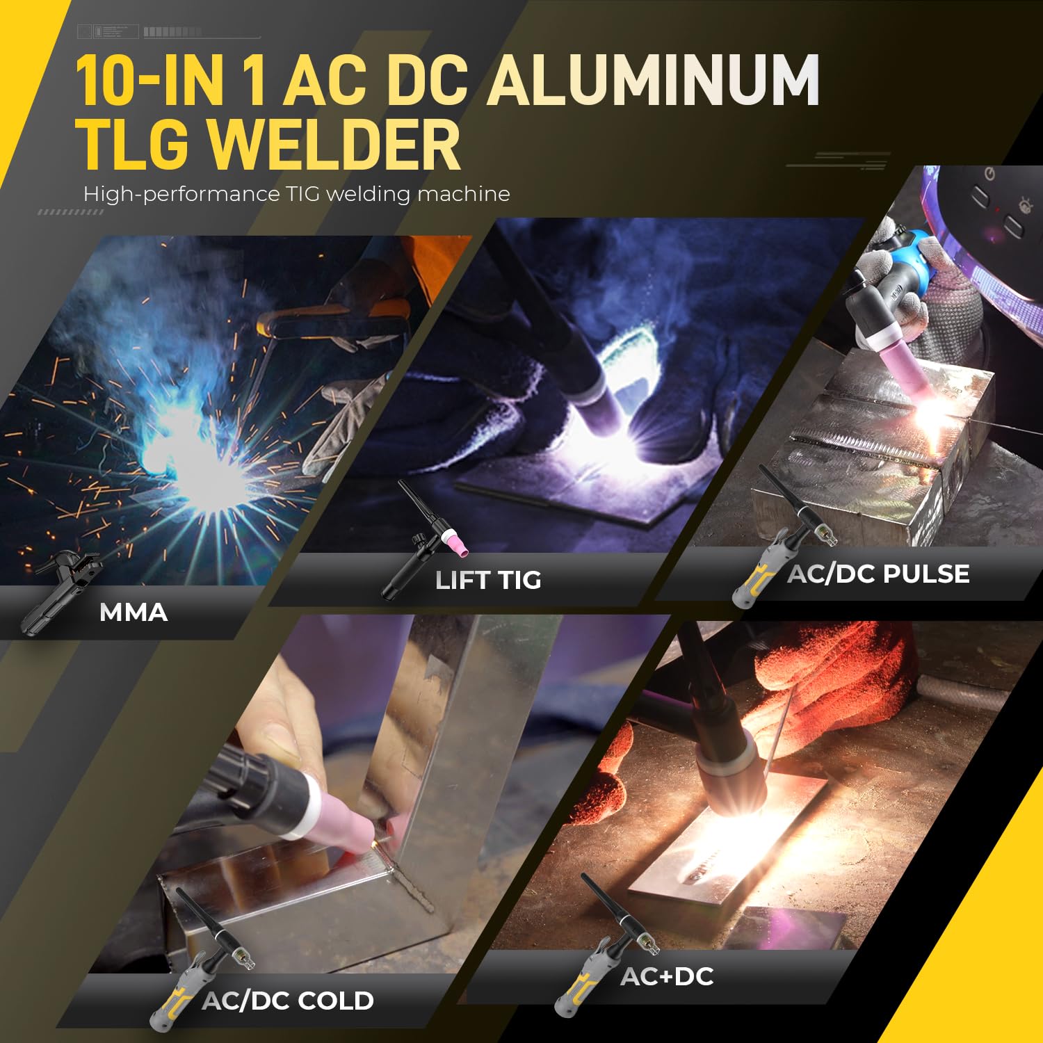MATRIXINGWELDER TIG-205 PRO AC/DC TIG spawarka 200 A z pulsem, z wyświetlaczem LED, aluminiowa spawarka TIG 110 V/220 V z HF/Lift TIG/Stick/MMA/SPOT