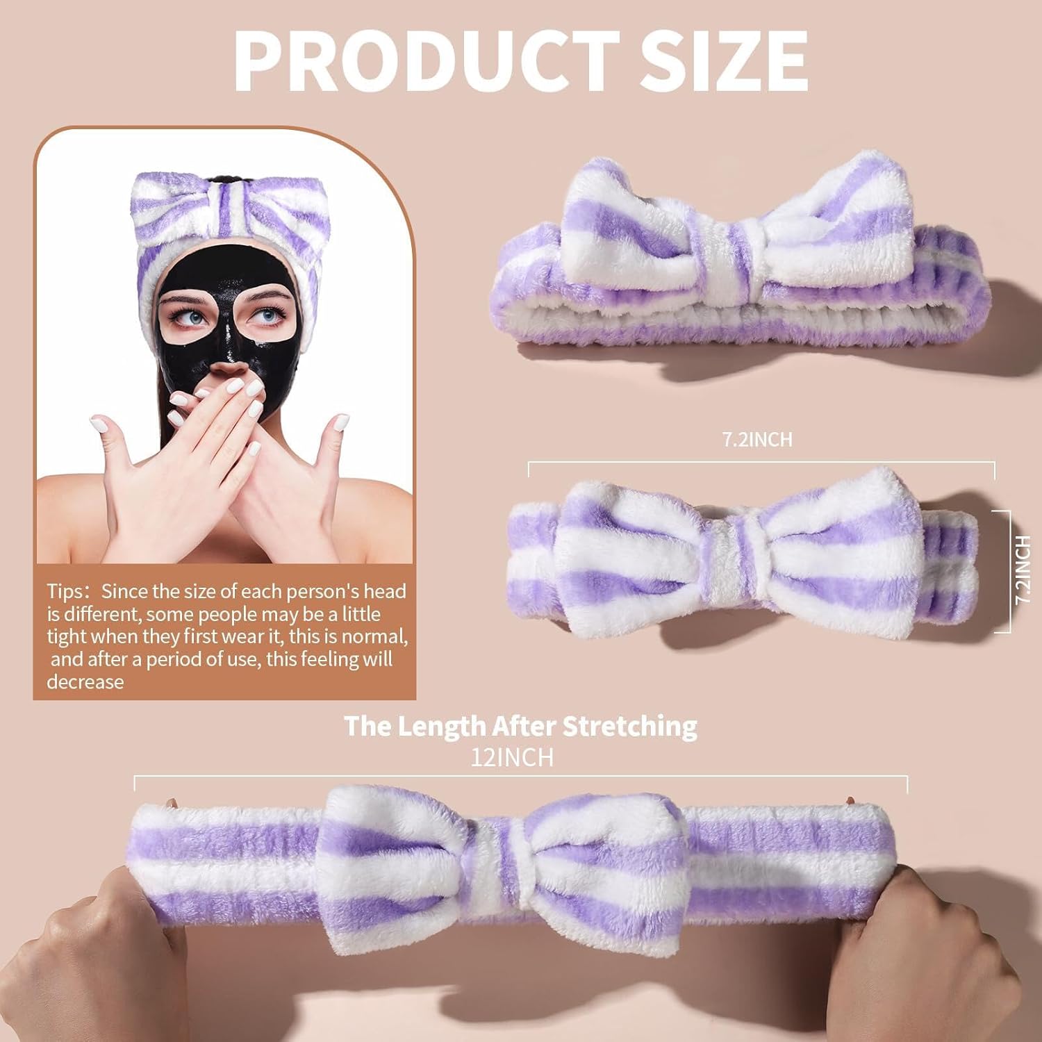 Makeup Headband with Removable Bow, Spa Headband for Washing Face