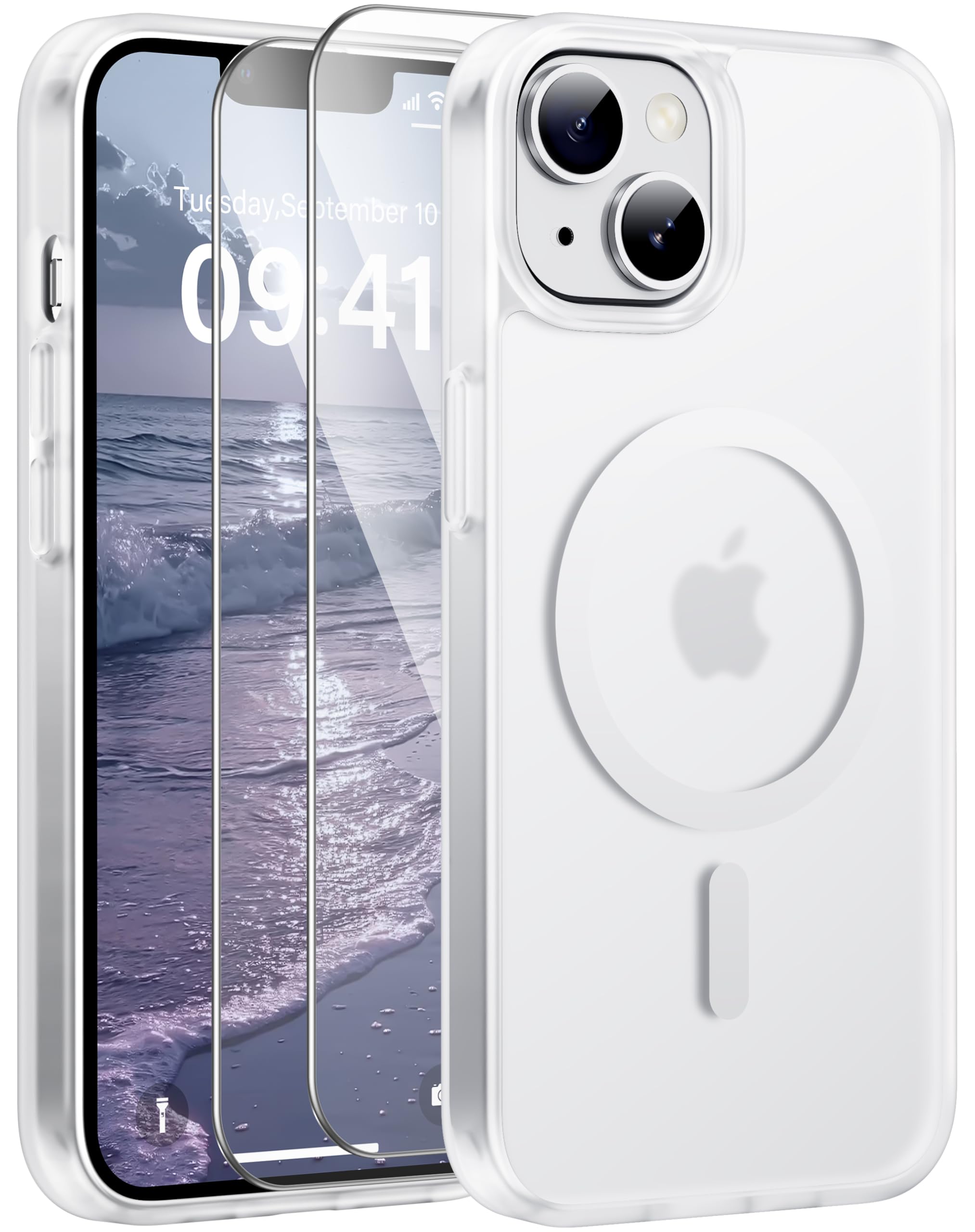 Opkiegrn für Samsung Galaxy S25 5G Hülle, Kompatibel mit MagSafe mit 2 Stück Panzer Schutz Glas Folie, KameraSchutz Folie Stoßfest Kratzfest Transluzente Matt Handyhülle für Samsung S25, Grau