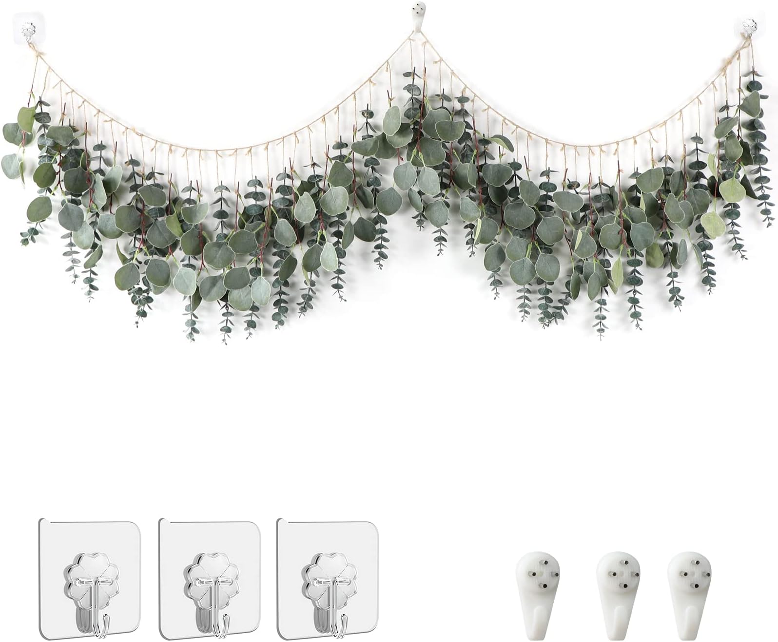 Eucalyptus Wall Decor Boho Wall Decor Artificial Greenery Hanging Plants Large Eucalyptus Fake Leaves 5.6 Feet for Bedroom (Green String)