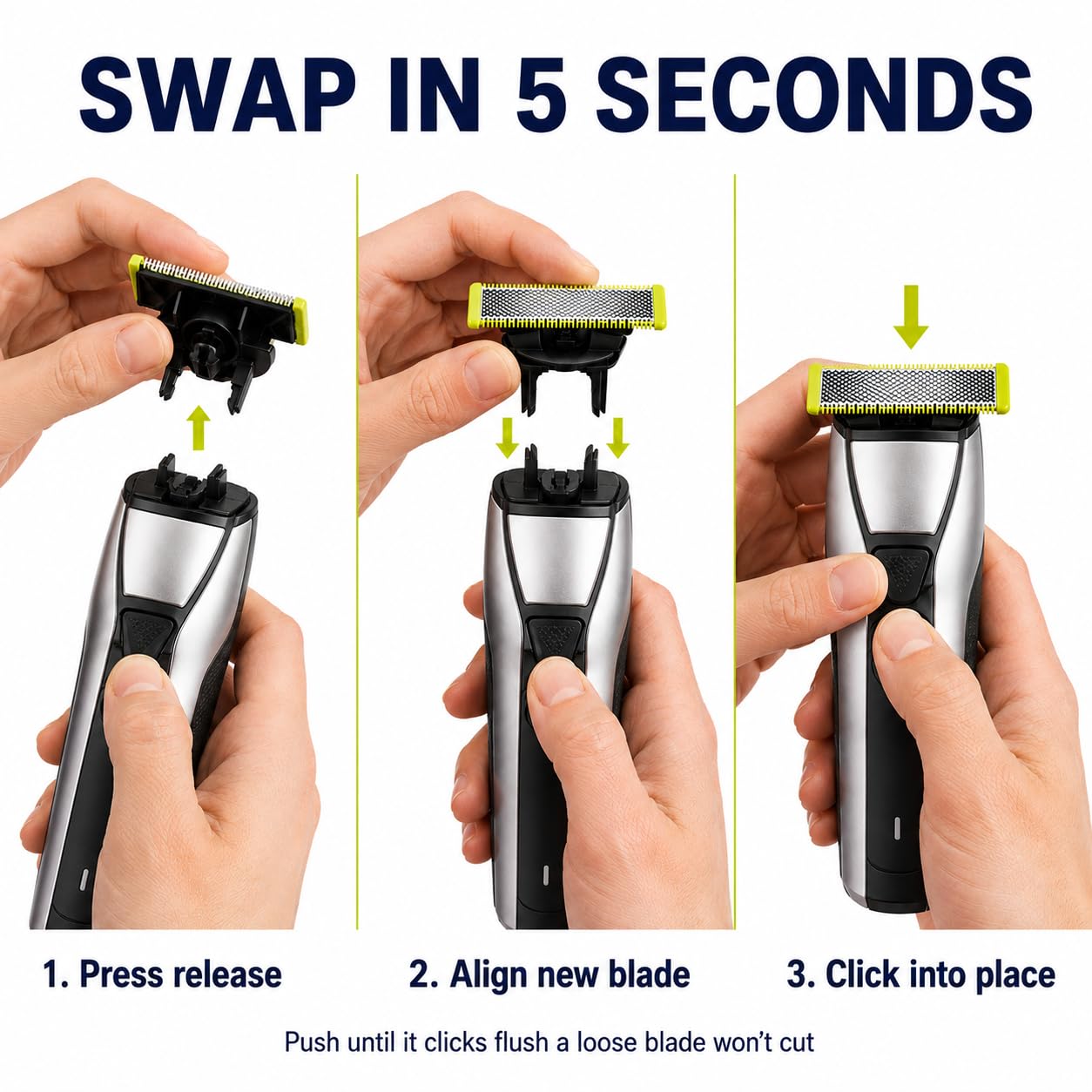Set of 3 Stainless Steel Replacement Blades Compatible with OneBlade Trimmers