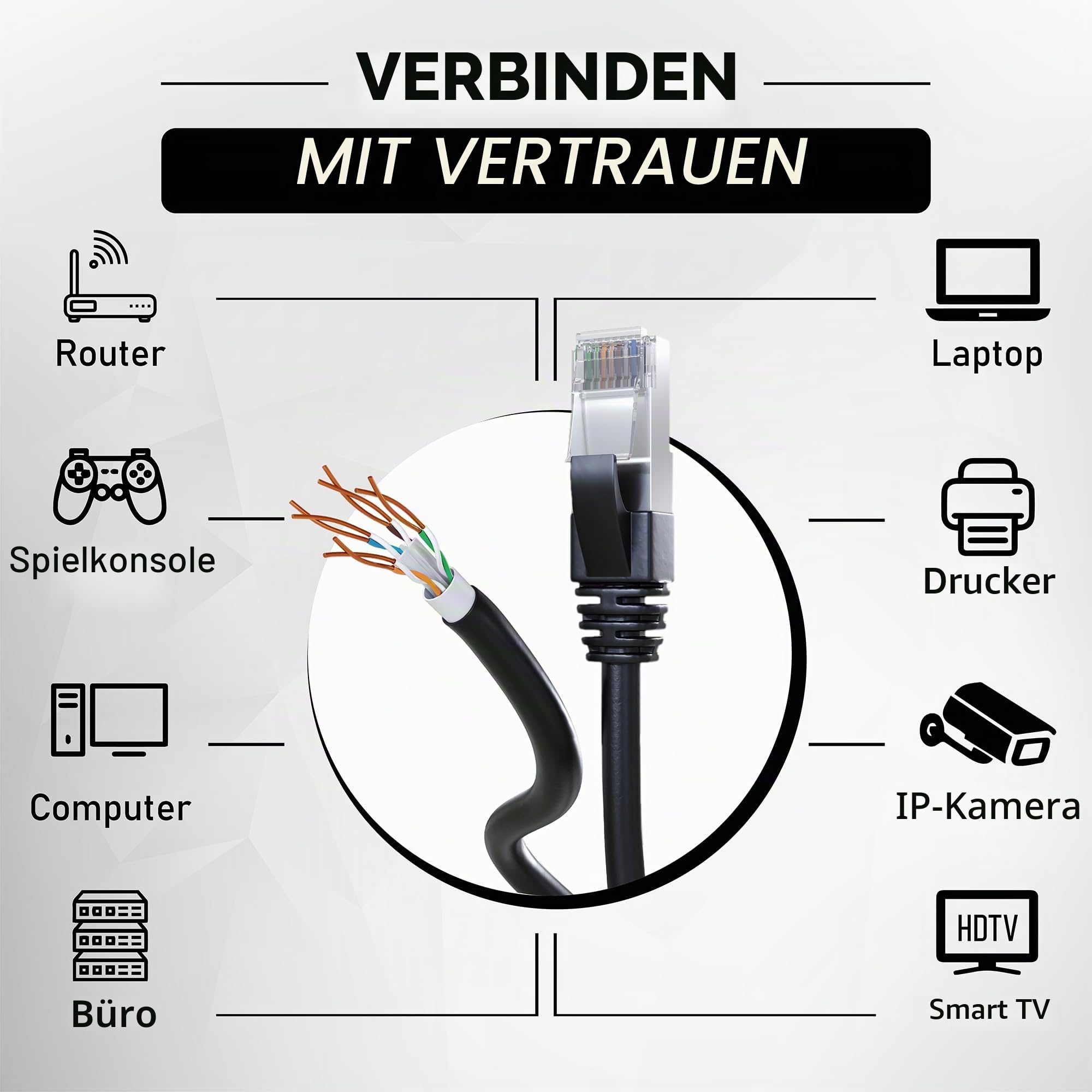 Mr. Tronic Außen wasserdicht 100m Ethernet Netzwerkkabel Cat 6, LAN Netzwerkkabel Für Schnelle & Zuverlässige Internet, AWG24 Massenkabel Cat 6, 1 Gbps 250 Mhz UTP CCA Bulk Kabel (100 Meter, Schwarz)