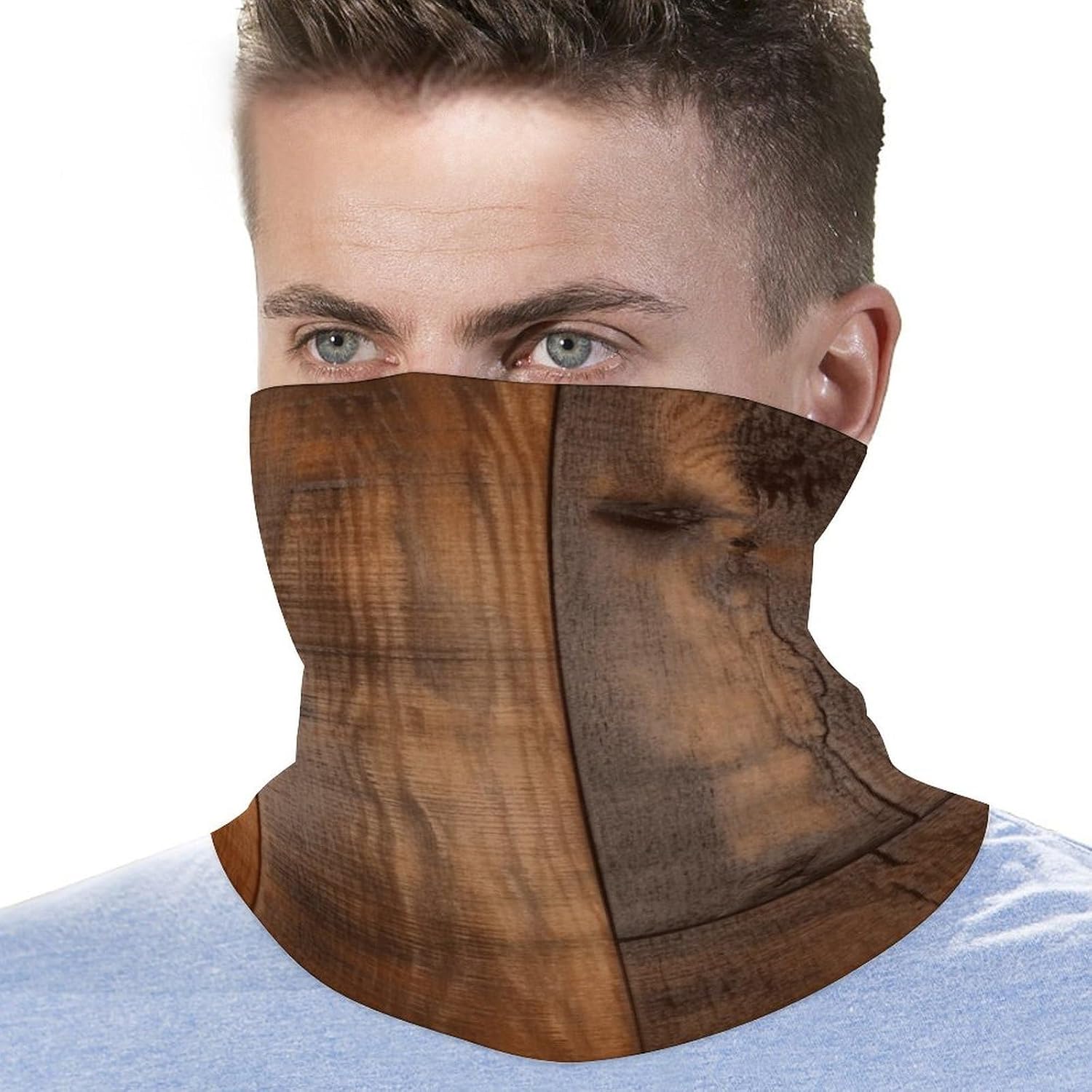 Brown Wooden Neck Gaiter UV Protection Polyester Face Gaiter Breathable Quick Dry Head Wrap Multifunctional Stretchy Seamless Bandana for Outdoor Cycling Hiking Skiing Running