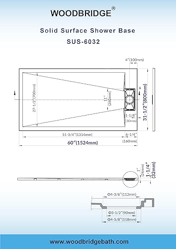 Miniatura 6 de woodbridge SUS-BL-6032 - Base de ducha, 60 x 32 pulgadas, color negro