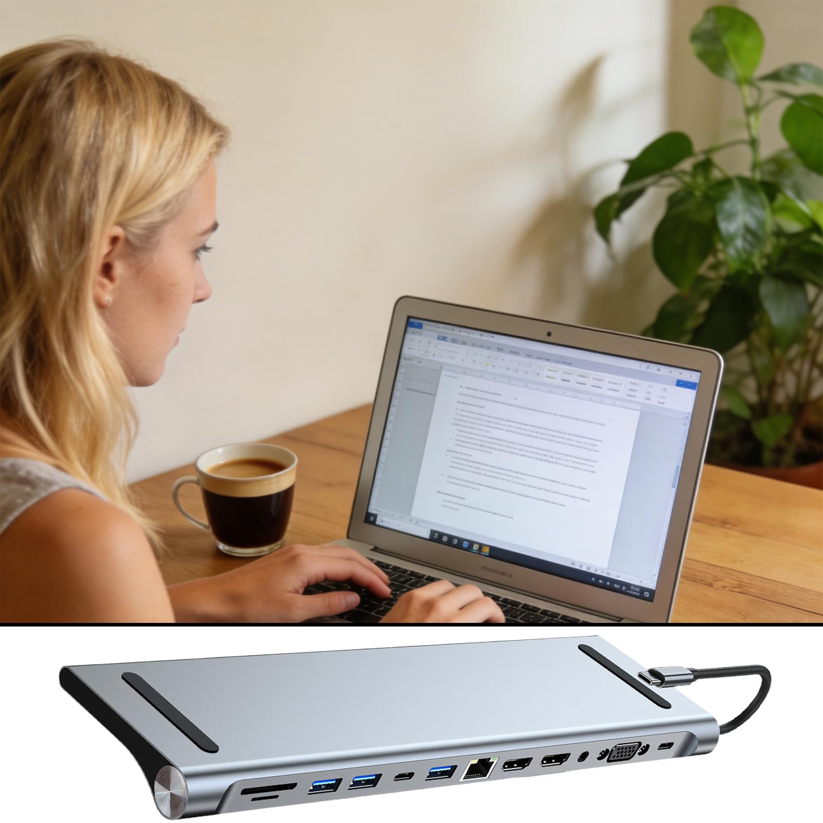 Alluminio USB C Dock 12 in 1 Adattatore Multiport 4K HDTV per Dock USB C in Alluminio Dock