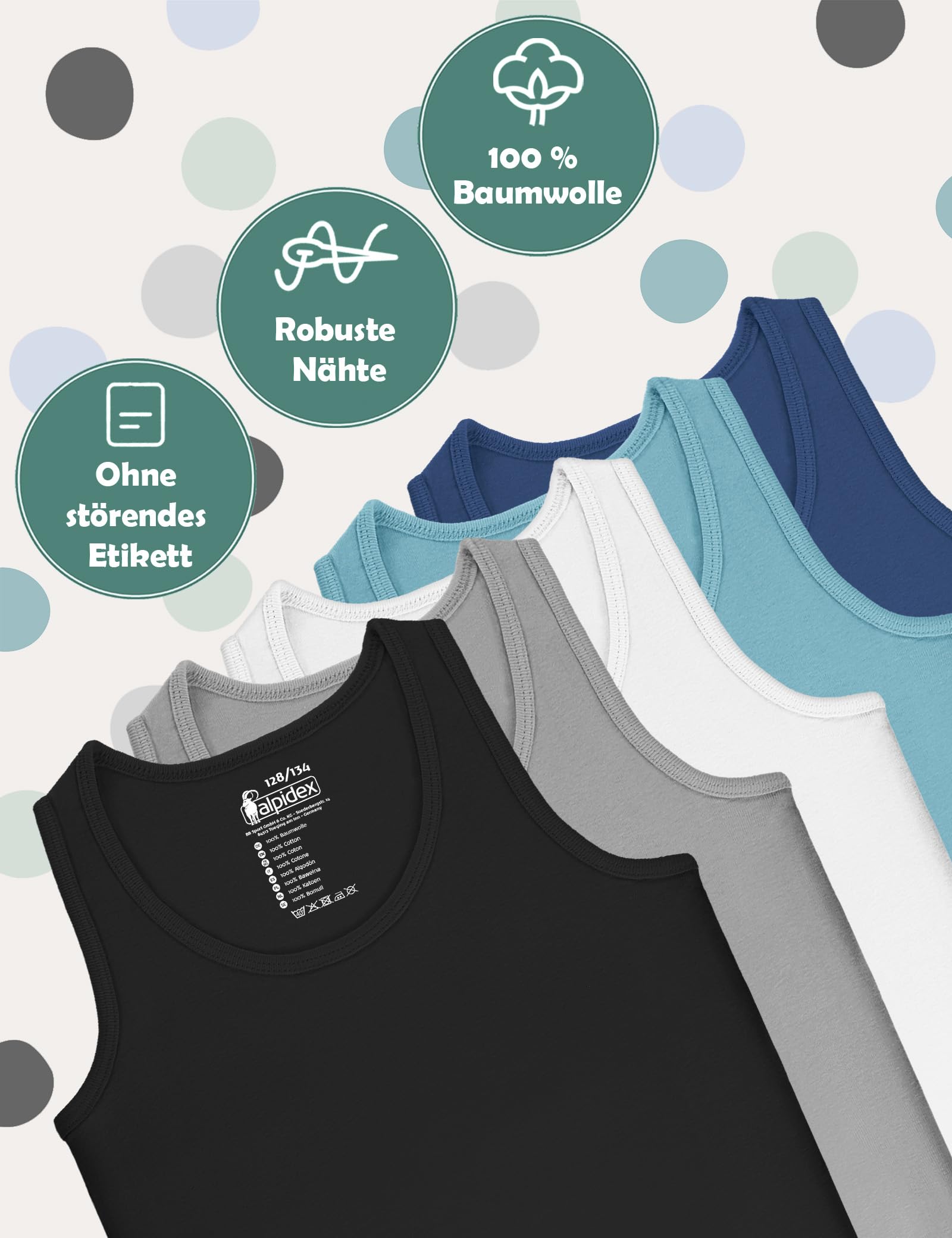 ALPIDEX Jungen Unterhemd 5er Set 100% Baumwolle Tank Top Trägertop Bequeme Classic Achselhemden Ärmellose Kinder Unterhemden