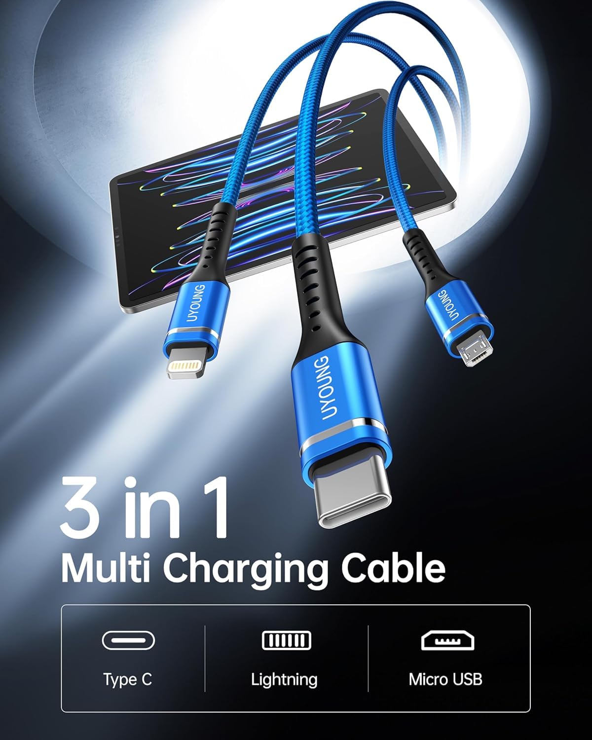 UYOUNG Cable de carga múltiple de 10 pies 3 en 1