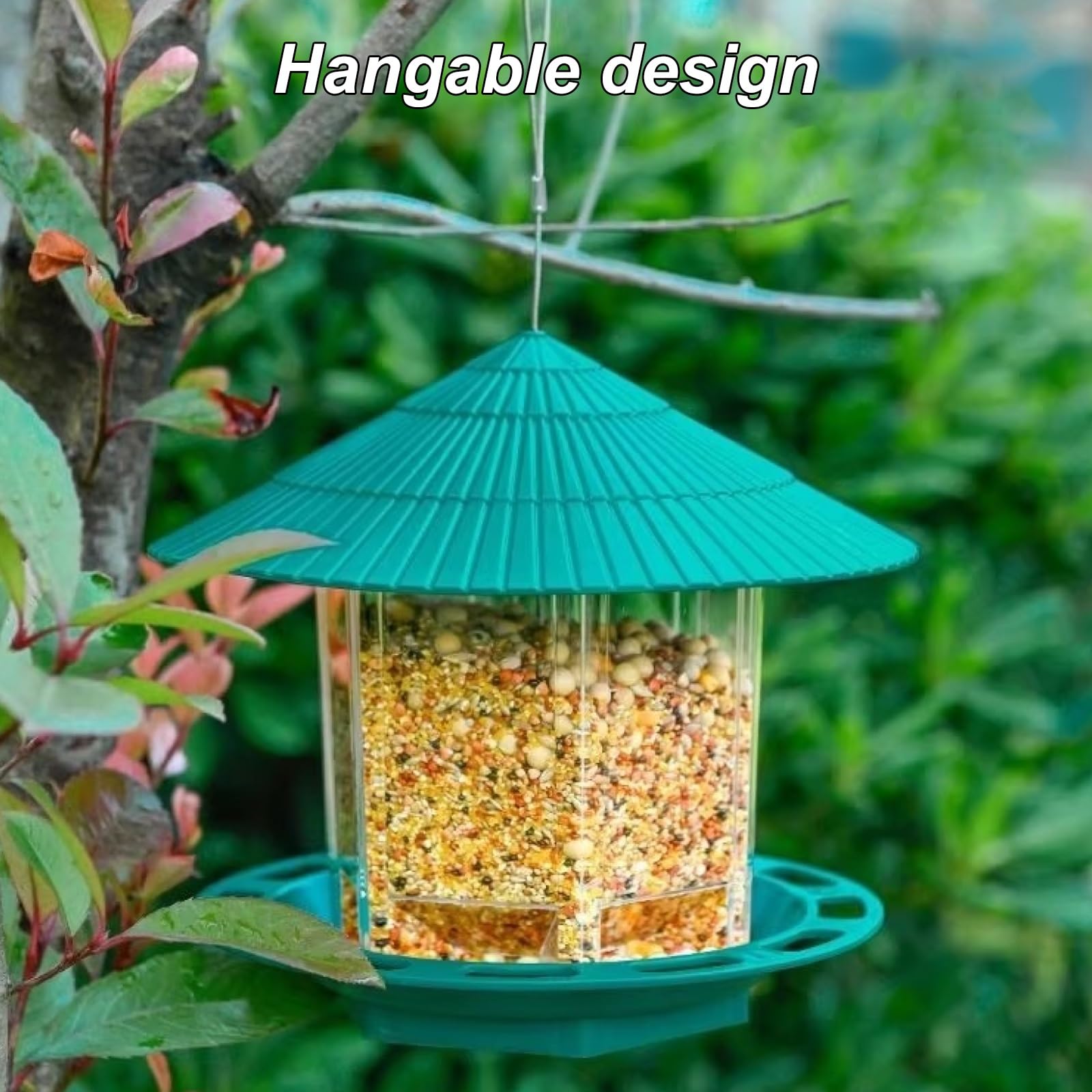 Mangiatoia per Uccelli da Esterno, Abbeveratoio per Uccelli, con Coperchio Superiore, Design Trasparente, Facile da Usare, per Giardino e Cortile(Green)