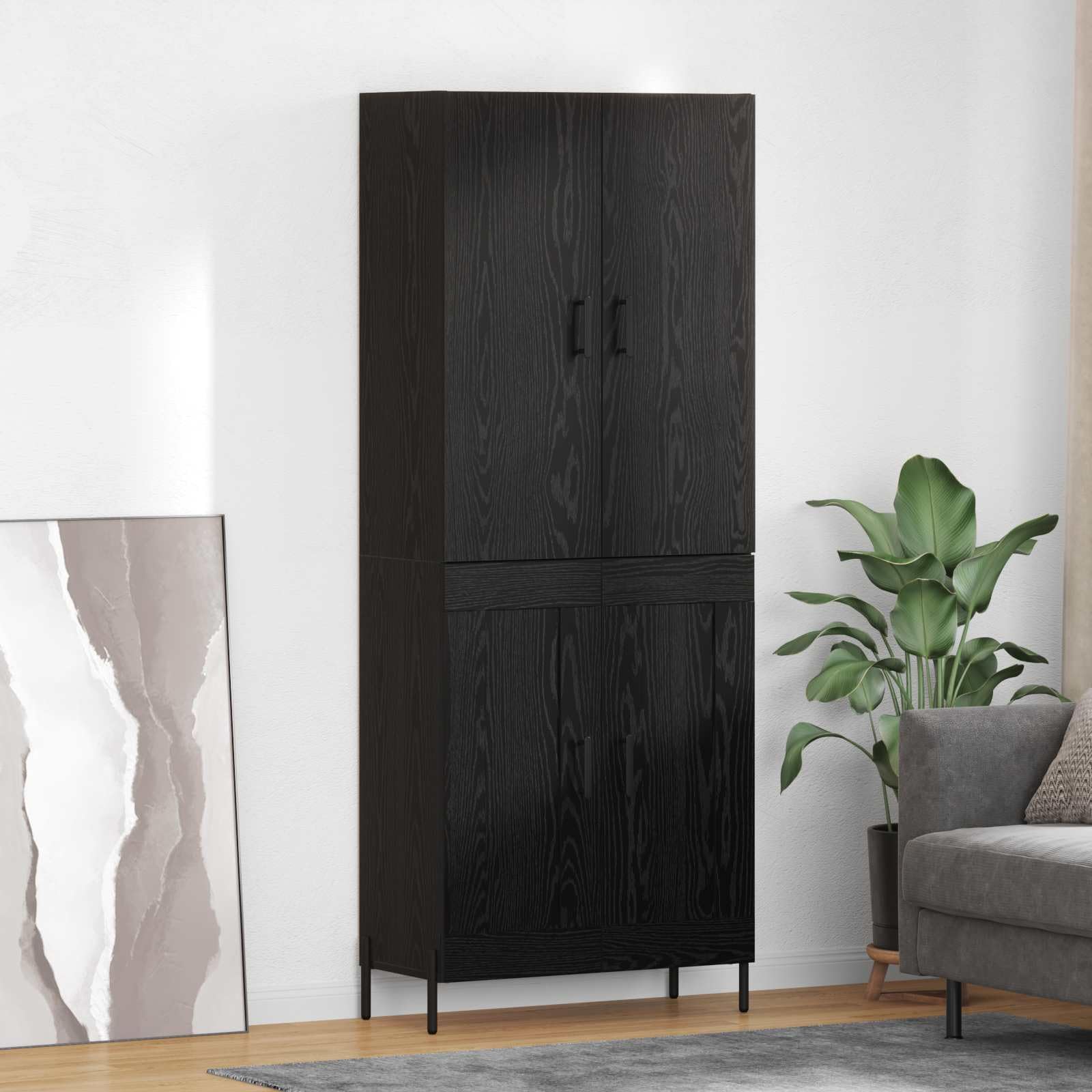 Meuble de rangement chêne noir armoire de salon chic 180 cm