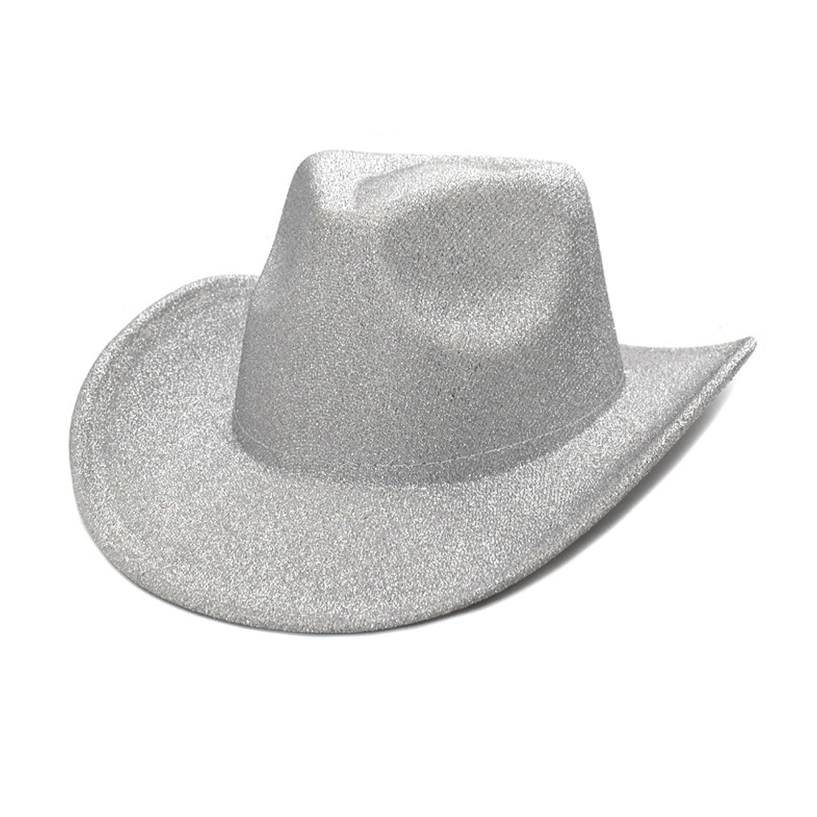 NUEAYMS Summer Sunproof Sequins Cowboy Hat for Woman Men Breathable Cowboy Hat with Adjustable Rope Western Style Felt Hat Silver