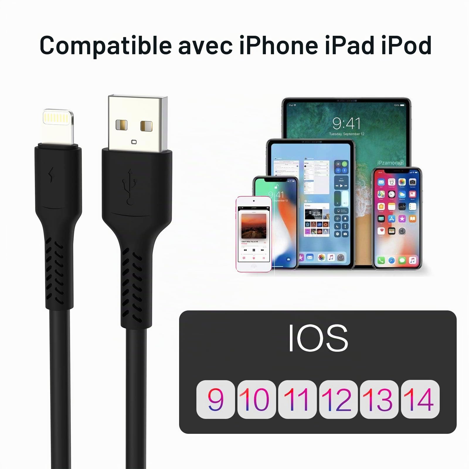 Câble iPhone Chargeur Court 20cm [Certifié MFi] Lot de 5 Câble Lightning vers USB 0.2m Charge Rapide pour iPhone 11, 11 Pro, X, XS, XR, 8, 8 Plus, 7, 7 Plus, 6s, 6s Plus, 6, 6 Plus - Noir