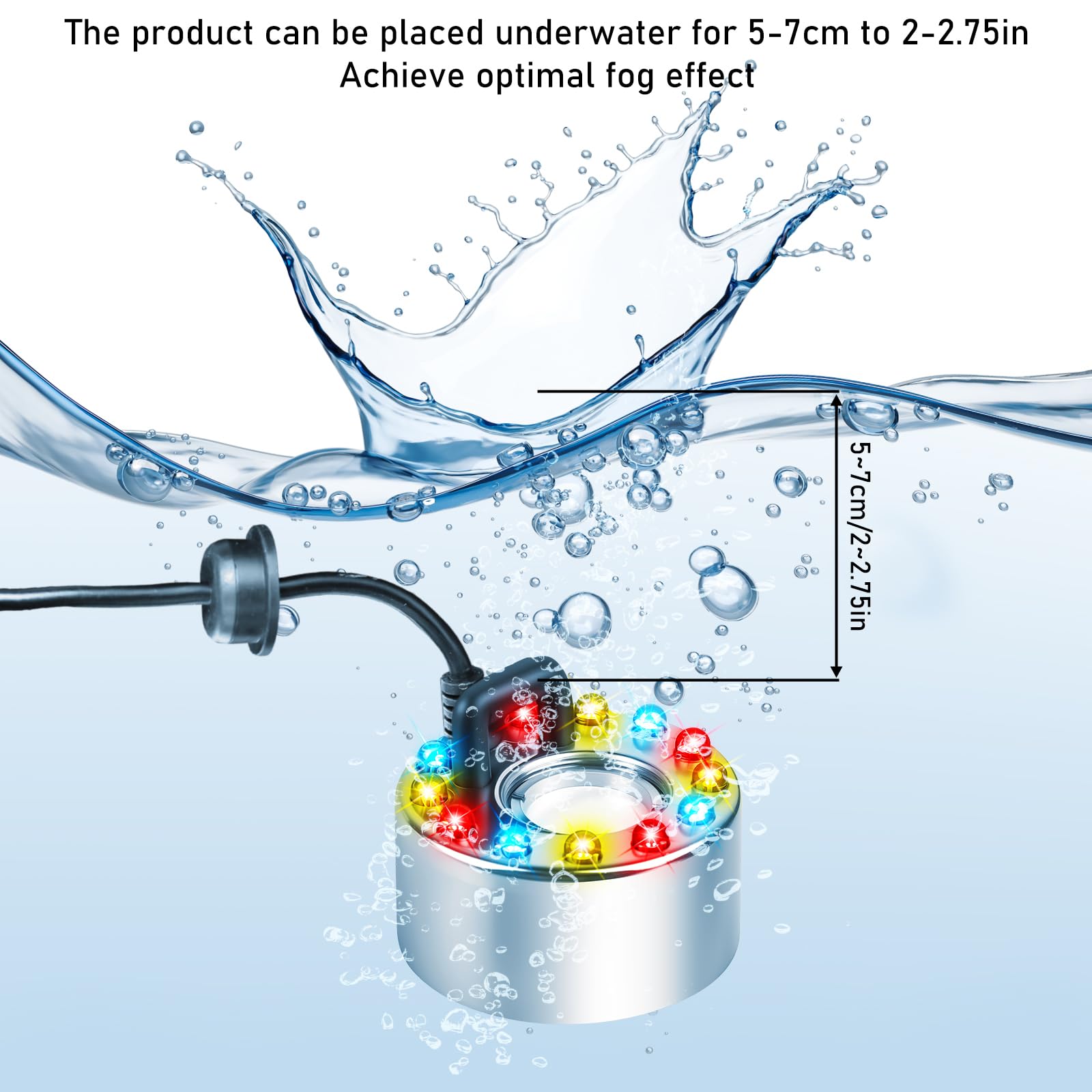 Nébuliseur à ultrasons, 24 V mini machine à fumée avec 12 LED Fogger, Brumisateur à Ultrasons, Mini Machine à Brouillard Fontaine à Brouillard Machine à Fumée pour Fontaine étang Brouillard Décoration