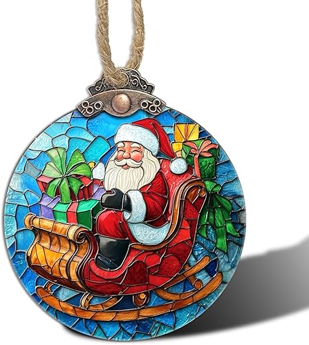 Miniatura 15 de Decoraciones navideñas de vitrales, regalo de Papá Noel, atrapasoles para árboles de Navidad, adornos colgantes para atmósfera, atrapasoles, Verde