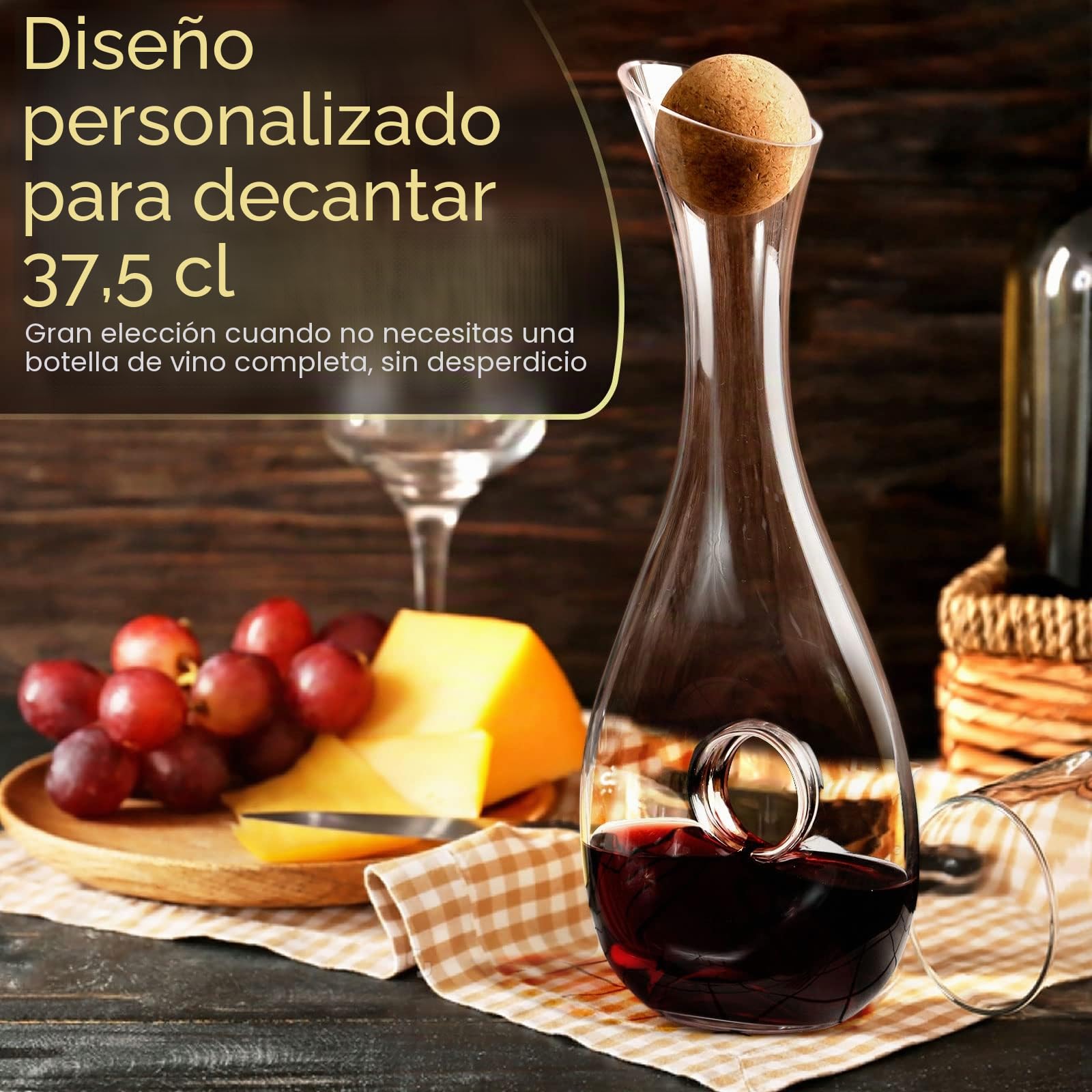 NUTRIUPS Decantadores para Vino Decantador de Vino 1.2L Jarra para Vino Sin Plomo Soplado a Mano Decantador & Tapones Aireador de Vino Accesorios Decanter