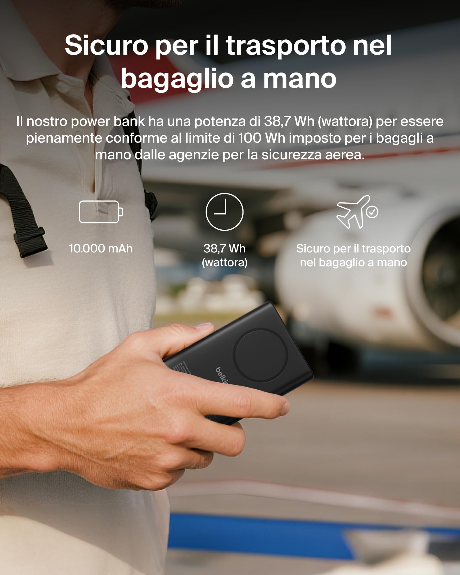 Belkin BoostCharge Power Bank Magnetico 5000mAh con Supporto - Nero | Caricatore Portatile 5000mAh Wireless, Anello Magnetico, Porta USB-C, Pre-Caricato, Cavo Incluso, Sicuro per l'Aereo