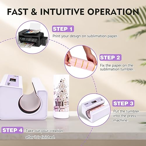 Miniatura 5 de WHUBEFY Máquina de prensa de calor para vasos, máquina automática de prensa de tazas para 30 onzas, 20 onzas, prensa y liberación automática, tazas