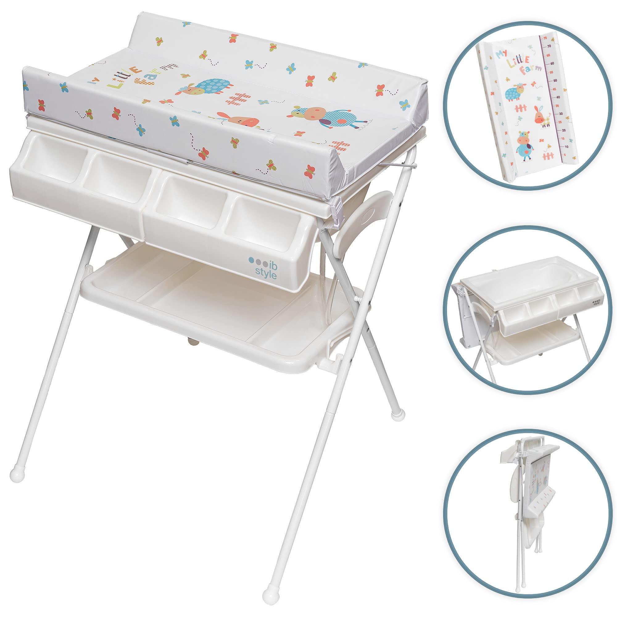 ib style® KOA Wickeltisch mit Badewanne mobiler Wickeltisch Klappbar 4 Dekore MY LITTLE FARM COLOR