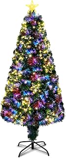 VINGLI 4ft Pre-lit Fiber Optic Christmas Artificial Tree w/Multicolor LED Lights, Stars & Star Topper, Xmas Full Tree for Indoor Holiday Home Decoration