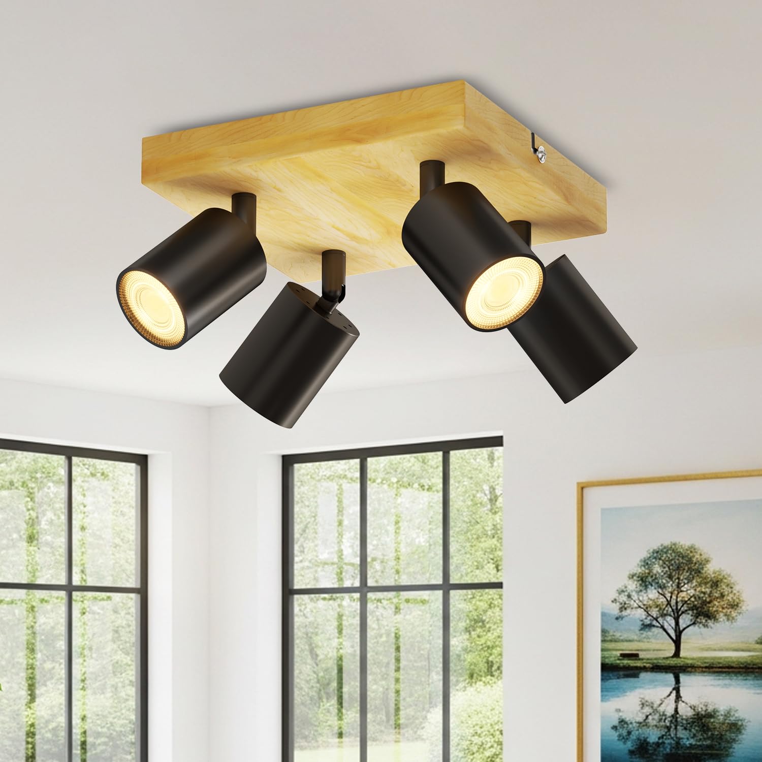 LVWIT Black Kitchen Lights Ceiling,Ceiling Spotlights,Industrial Ceiling Lights,Adjustable 4 Way GU10 Ceiling Spot Lights,Indoor Spot Light for Living Room Lights Ceiling(NO Bulbs)