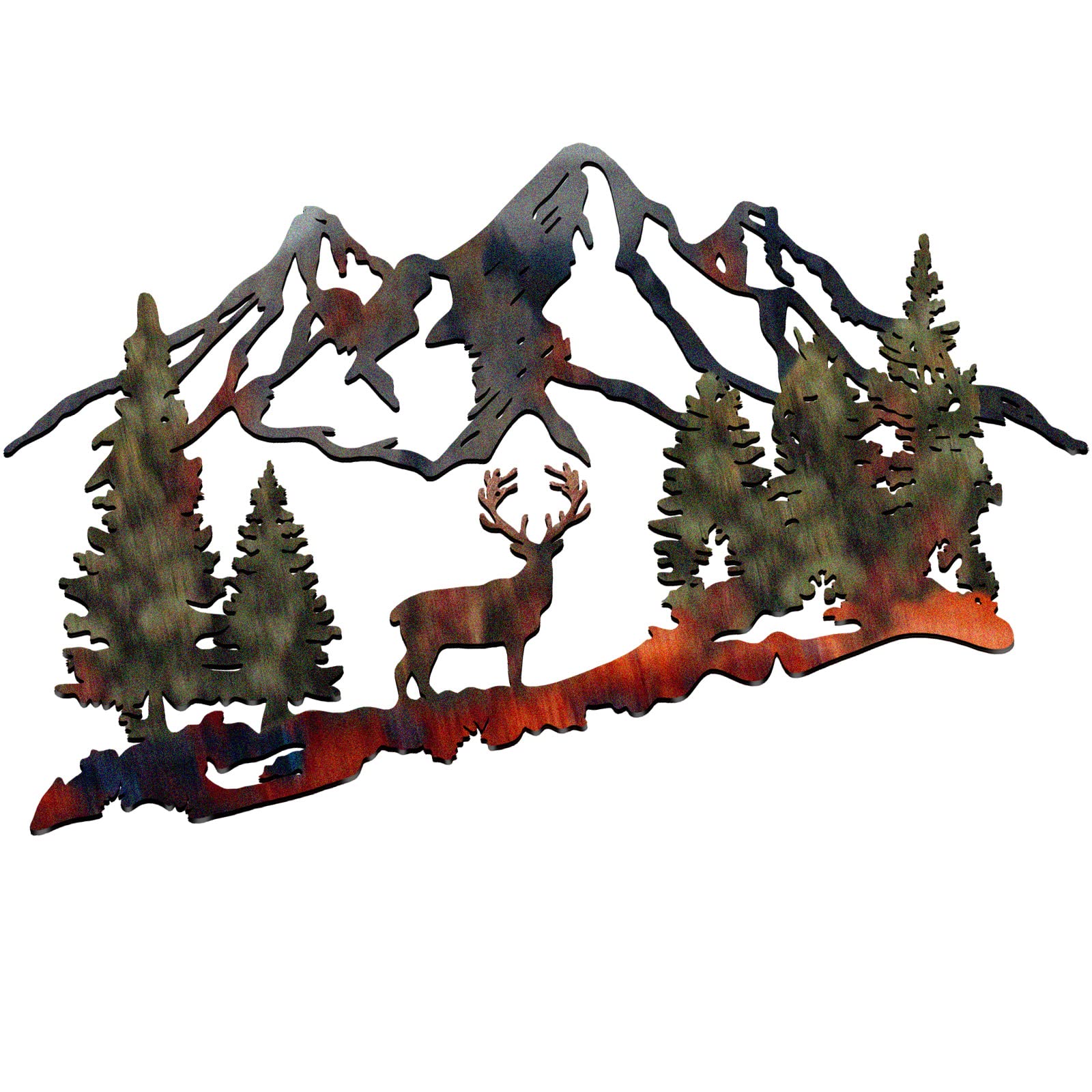 Photo 1 of Metal Deer Wall Art Forest Deer Wall Decor Metal Mountain Deer Cabin Decor Deer Woodland Decor Metal Deer Decor Rustic Animal Hunting Decor for Bedroom Wall Decoration, 13 x 8 Inch (Fresh Color)