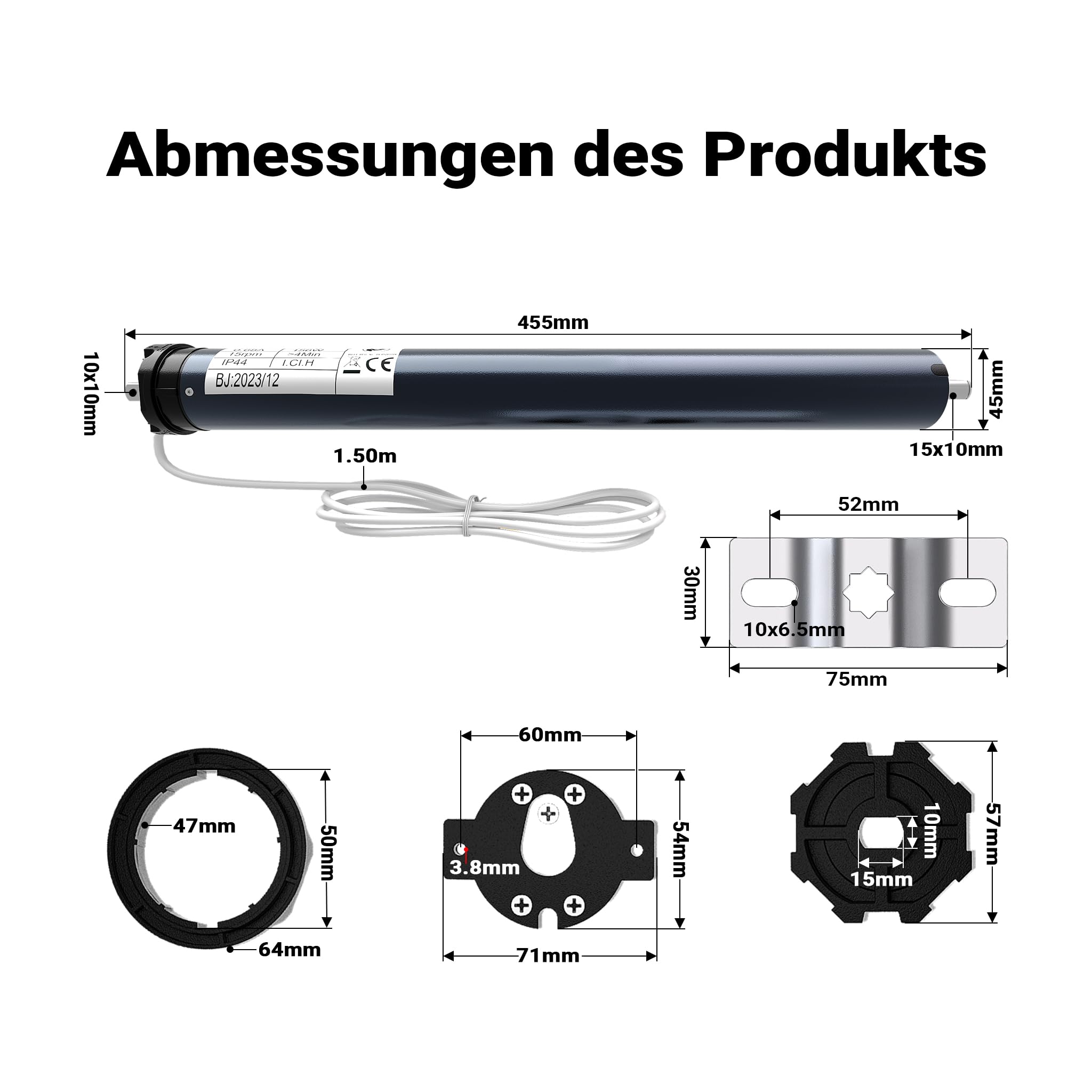 Silnik do rolet Wiltec 156W 20 Nm z mechanicznym wyłącznikiem krańcowym i stopniem ochrony IP44 SW60, silnik do rolet elektrycznych