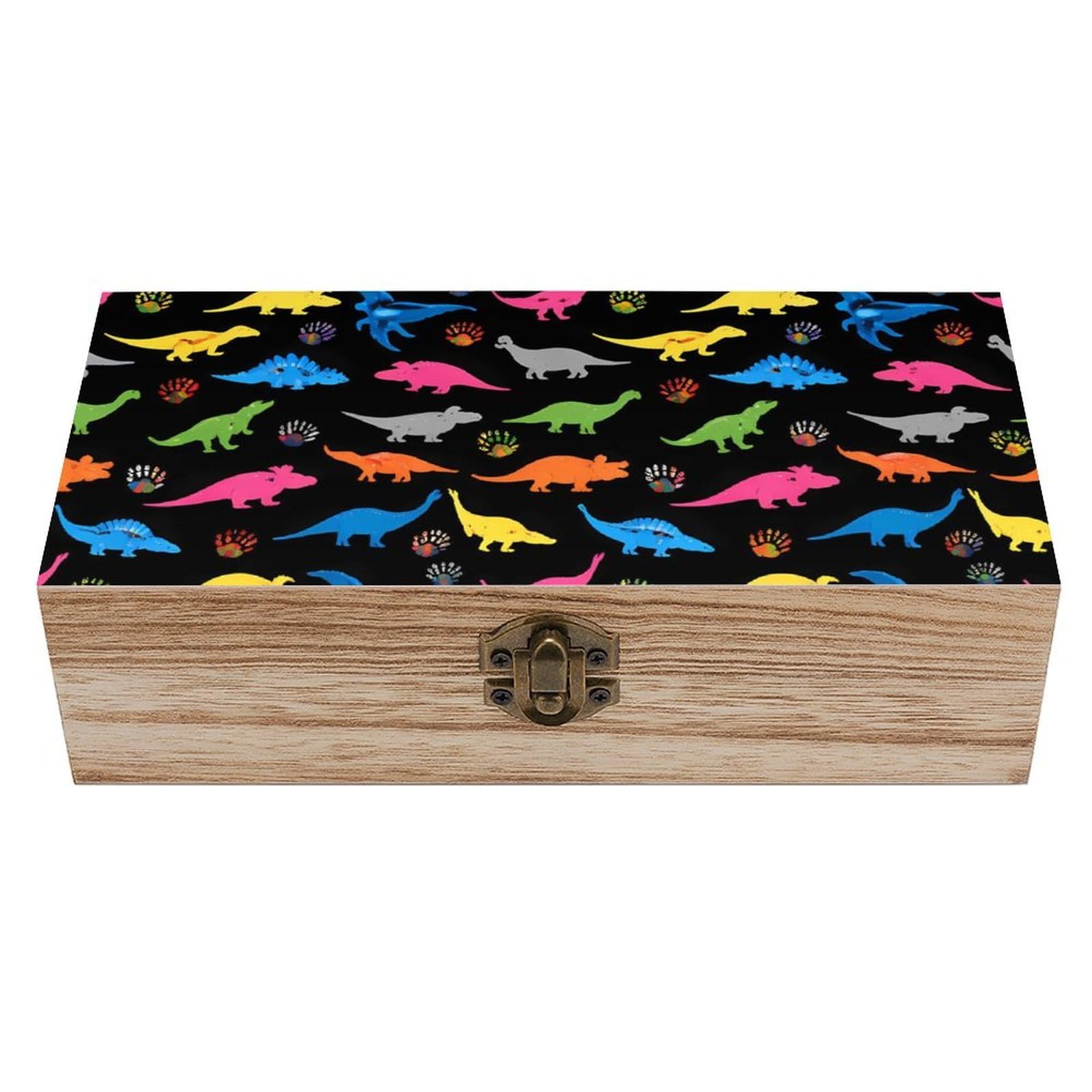 HLBSDM Dinosaur Pattern Black Wooden Storage Box